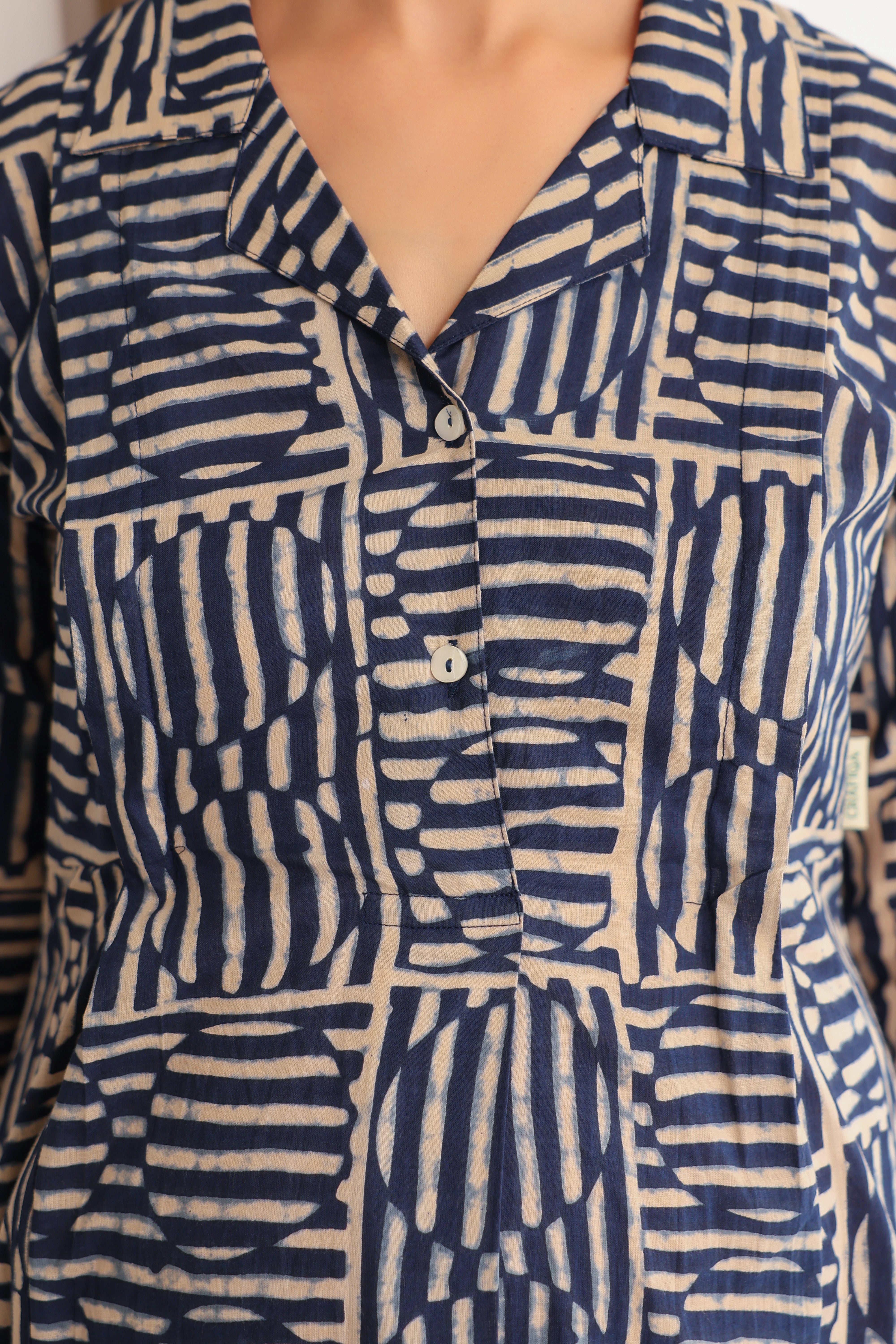 Indigo Maze Cotton Maternity - Nursing Kurta