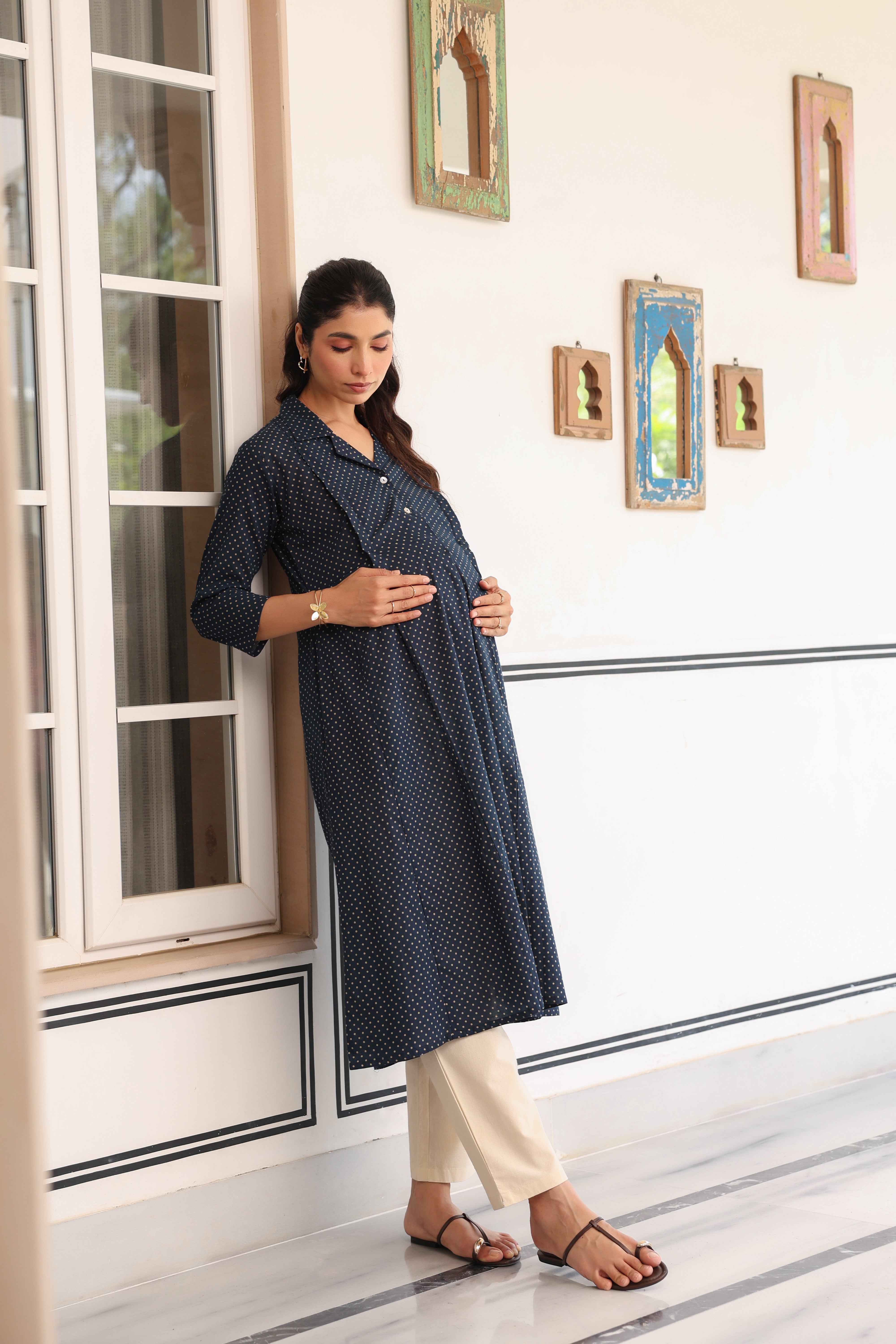 Stardust Indigo Cotton Maternity - Nursing Kurta