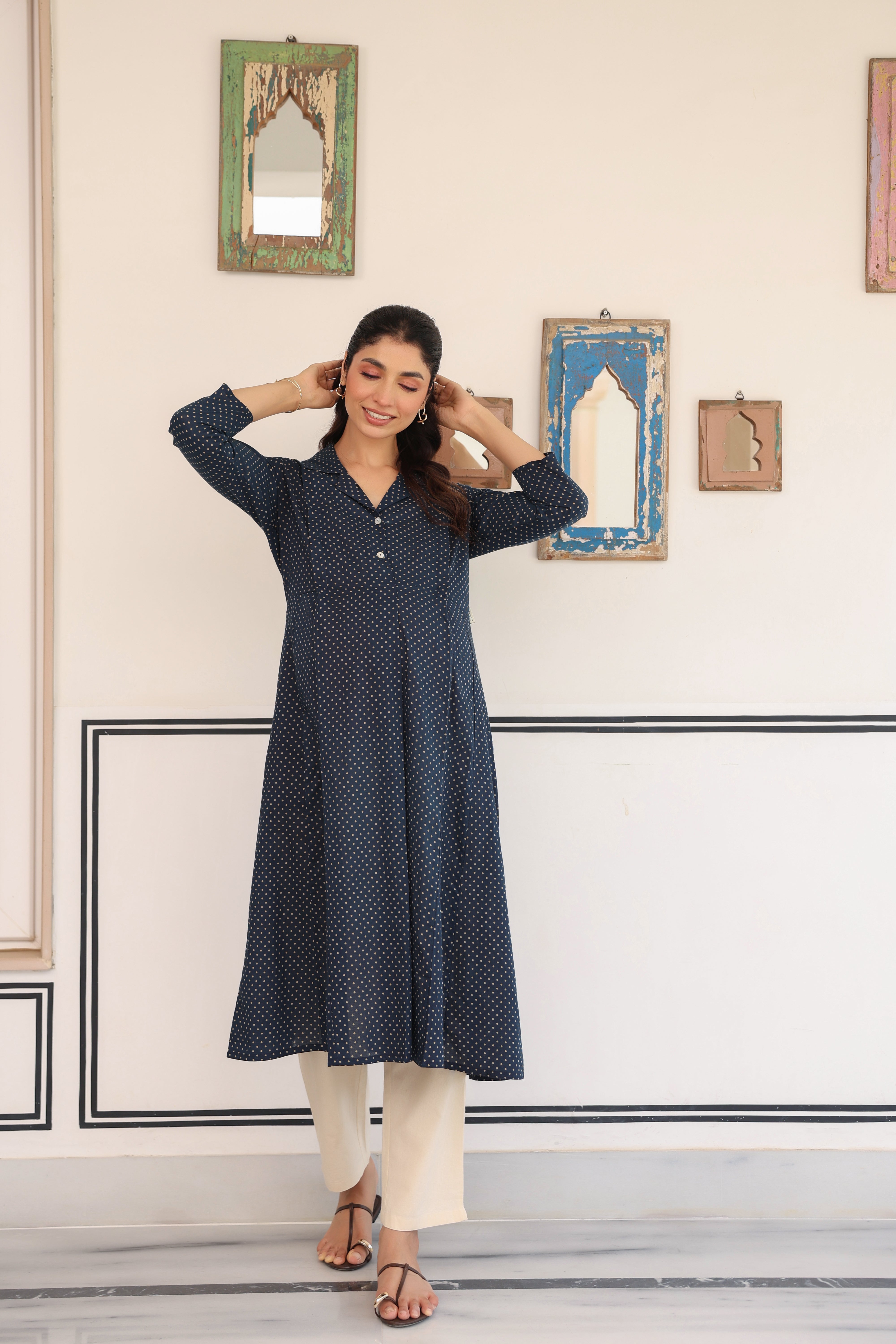 Stardust Indigo Cotton Maternity - Nursing Kurta