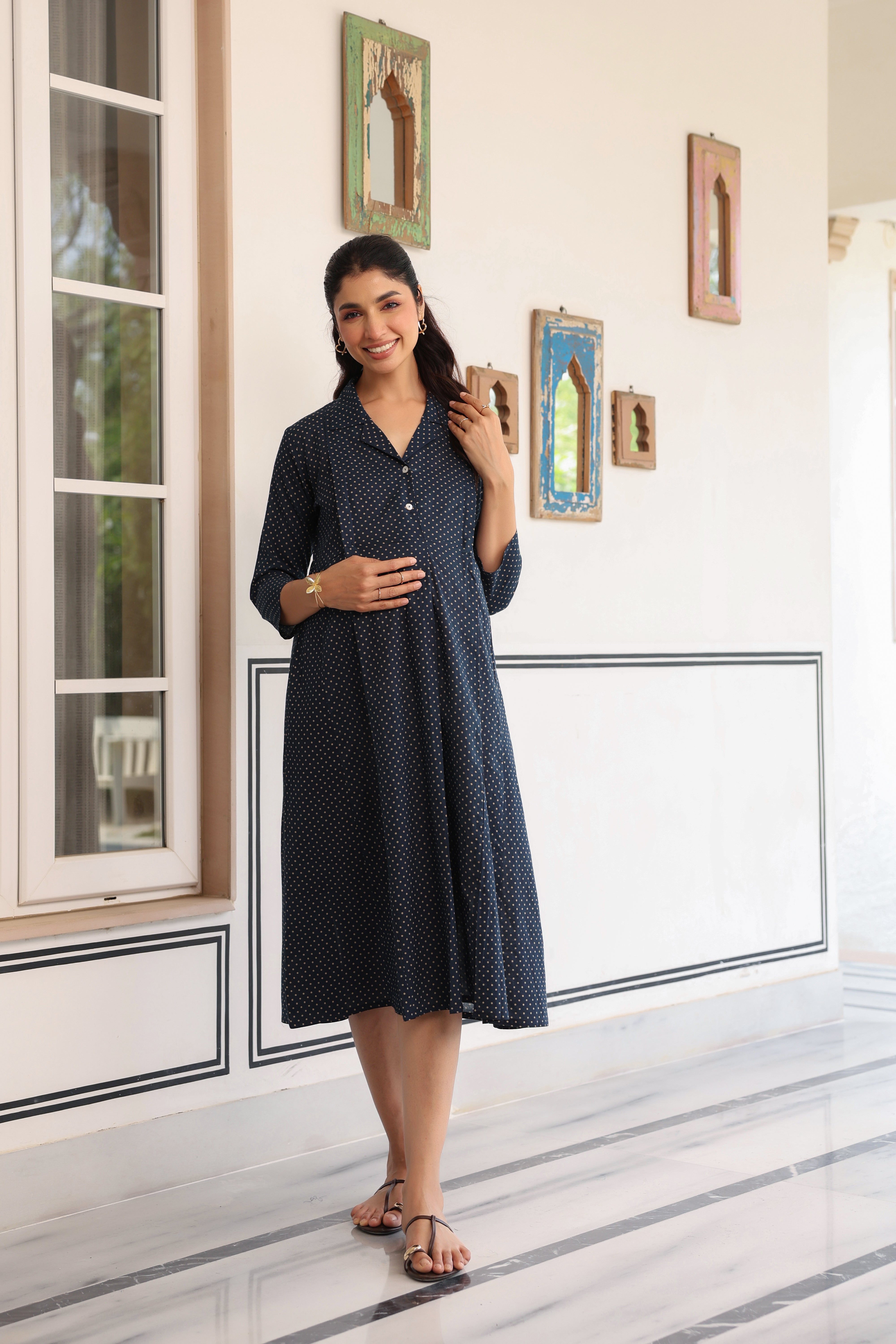 Stardust Indigo Cotton Maternity - Nursing Dress