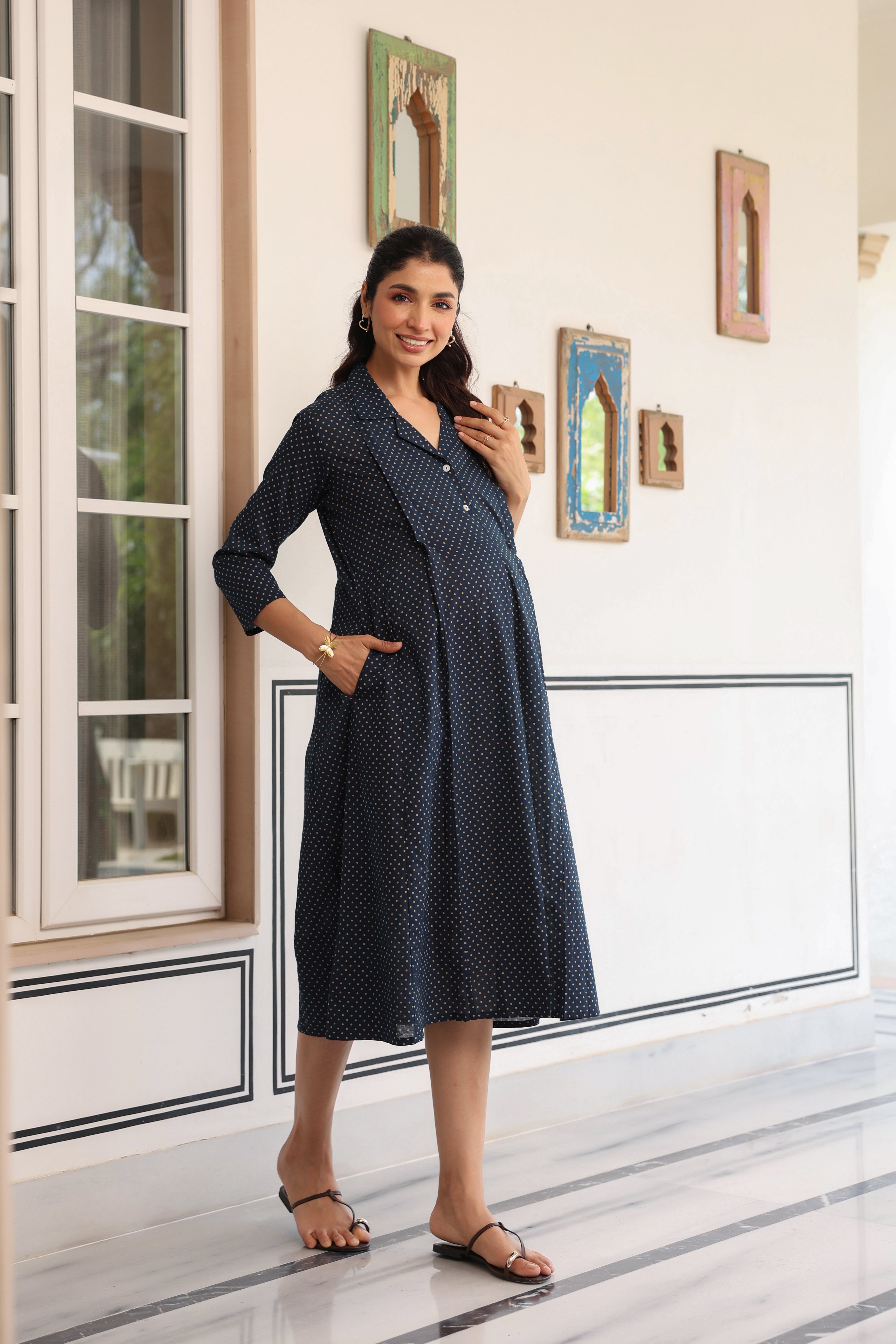 Stardust Indigo Cotton Maternity - Nursing Dress
