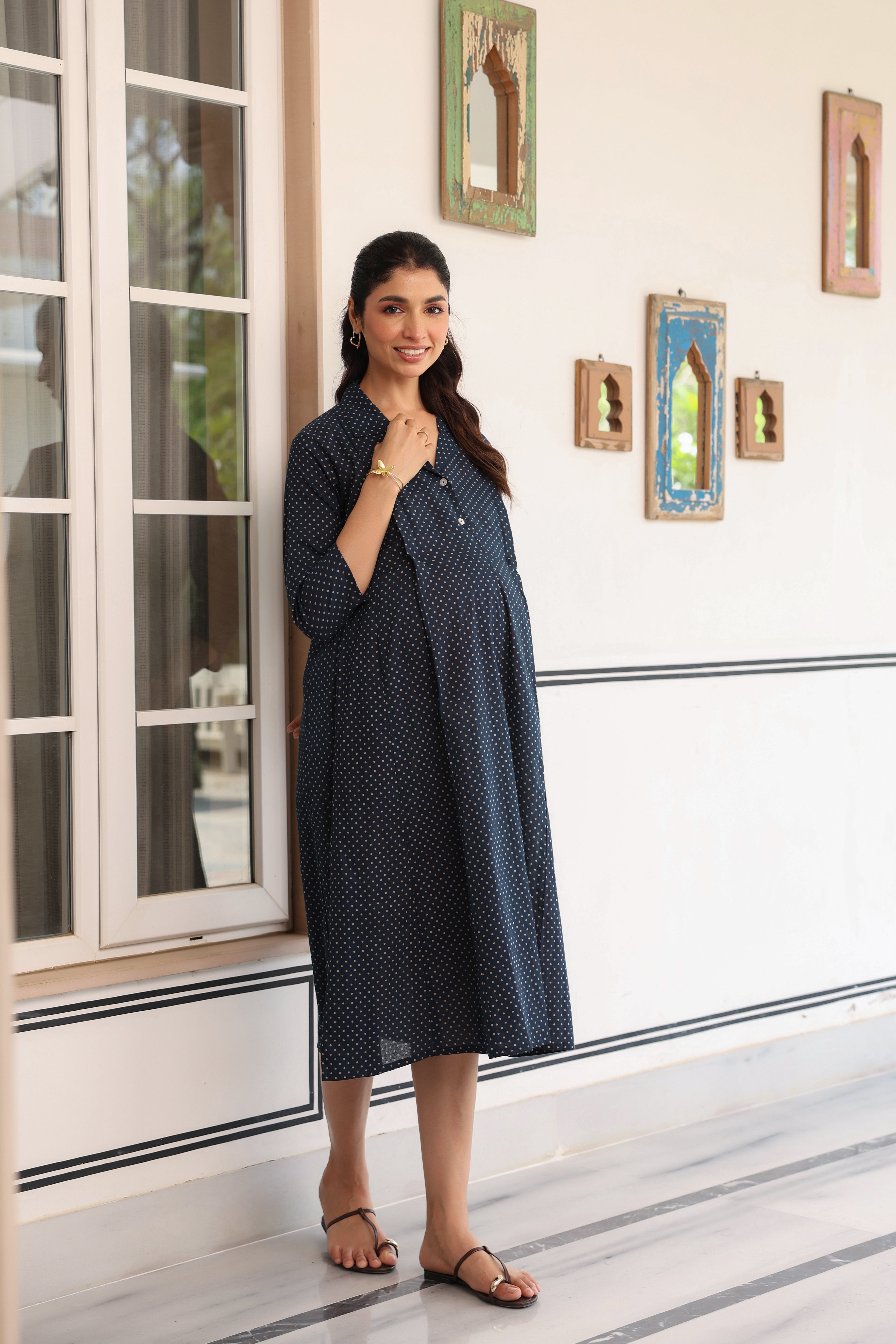 Stardust Indigo Cotton Maternity - Nursing Dress