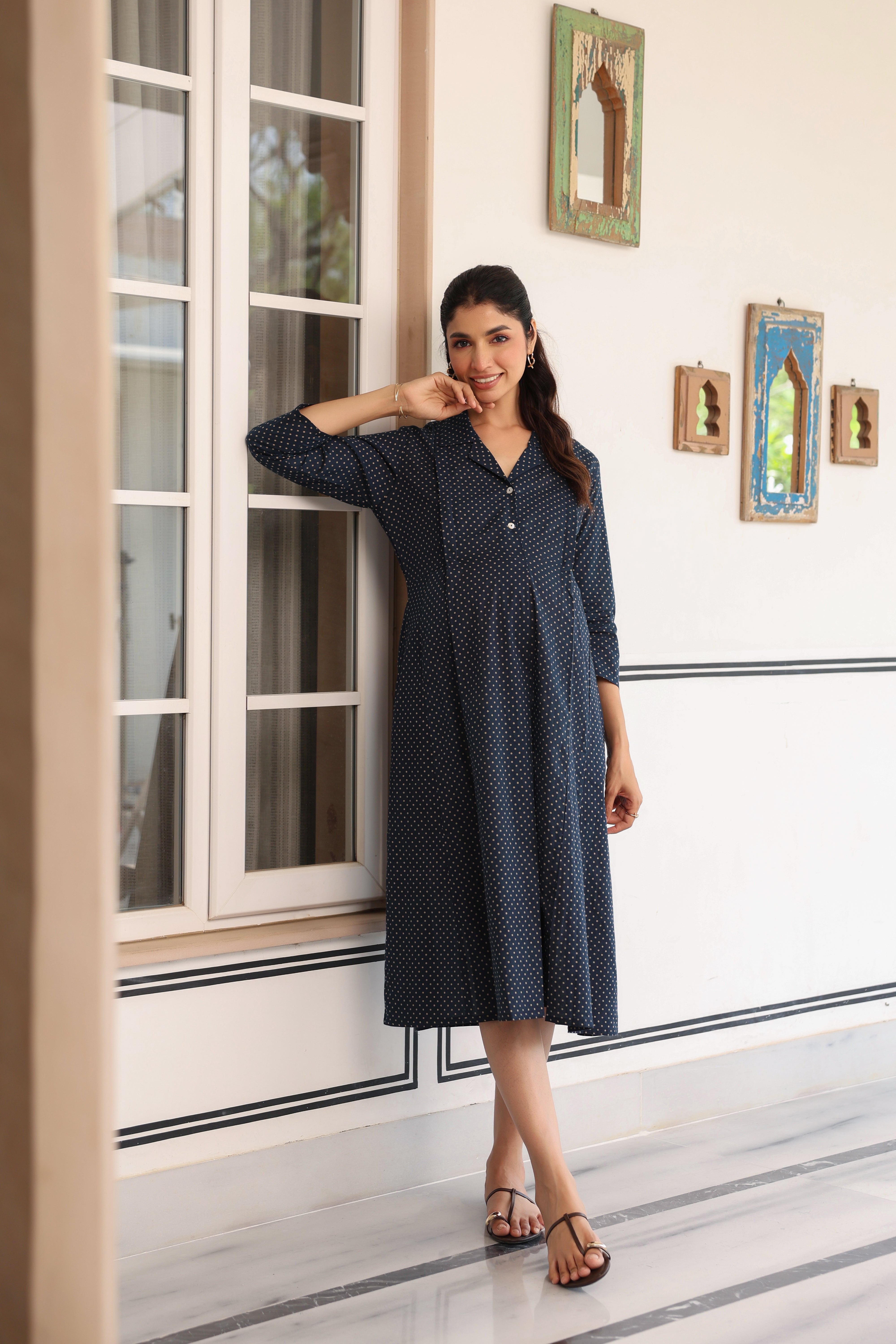 Stardust Indigo Cotton Maternity - Nursing Dress