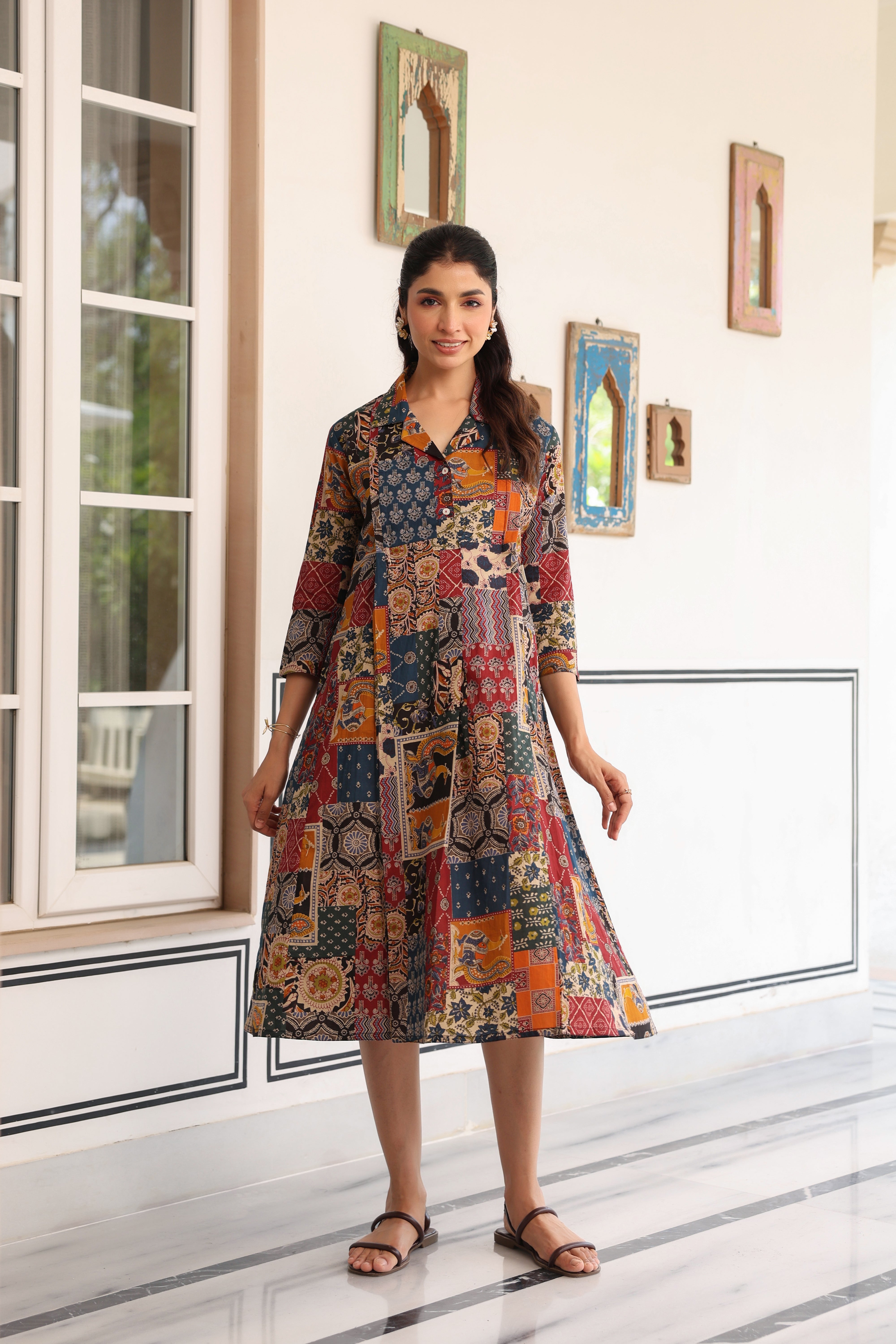 Vintage Patchwork Cotton Maternity - Nursing Dress