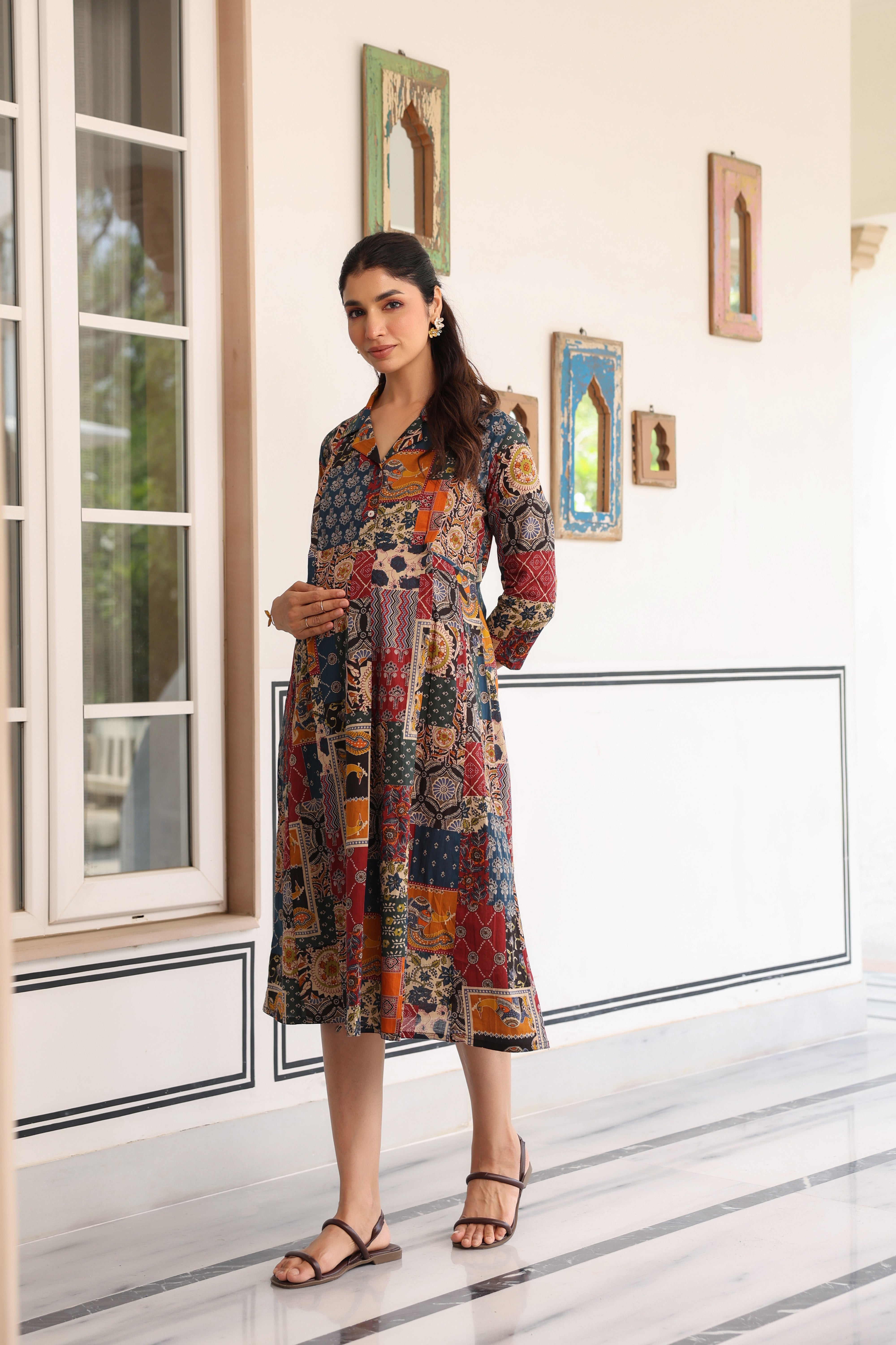 Vintage Patchwork Cotton Maternity - Nursing Dress
