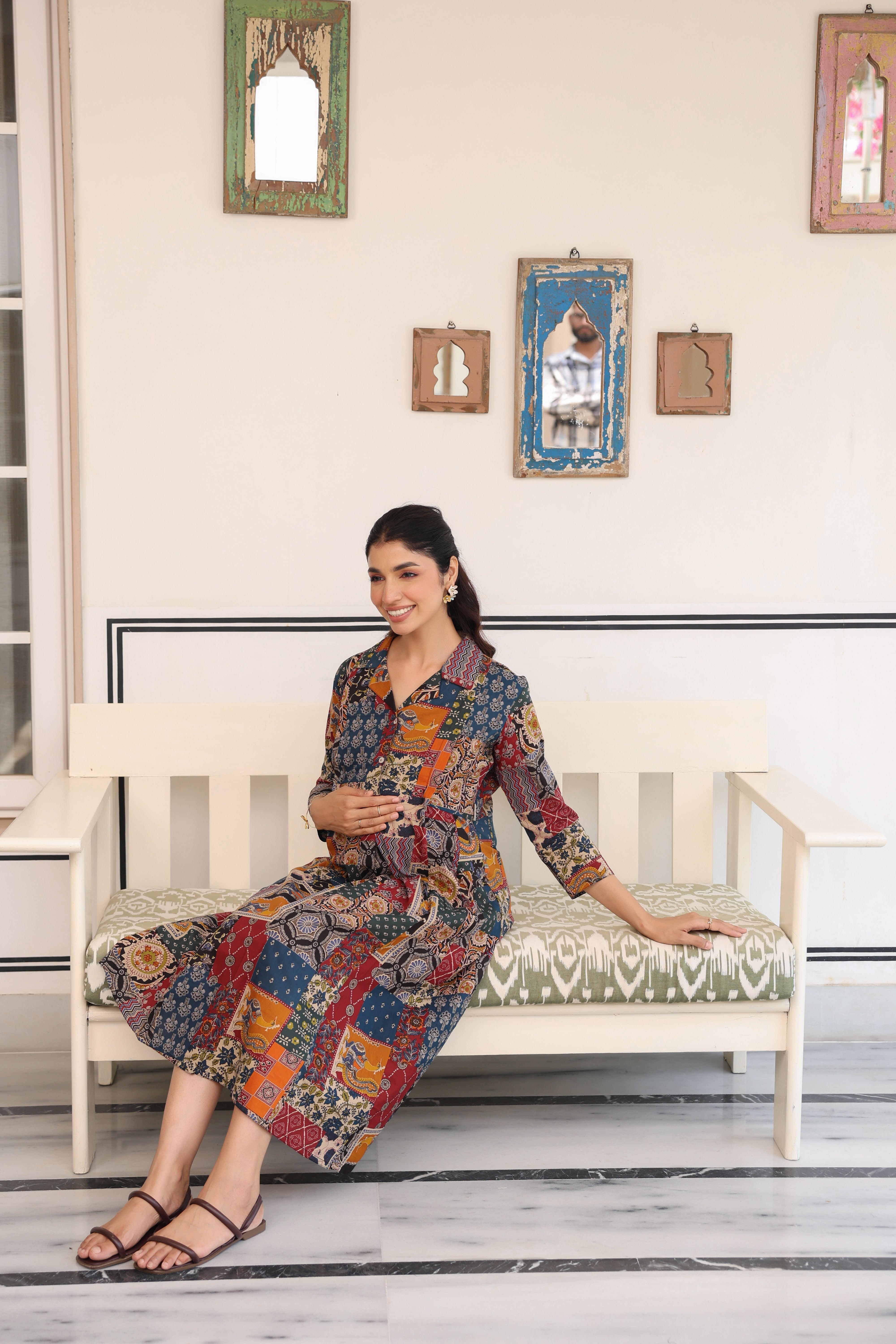 Vintage Patchwork Cotton Maternity - Nursing Dress