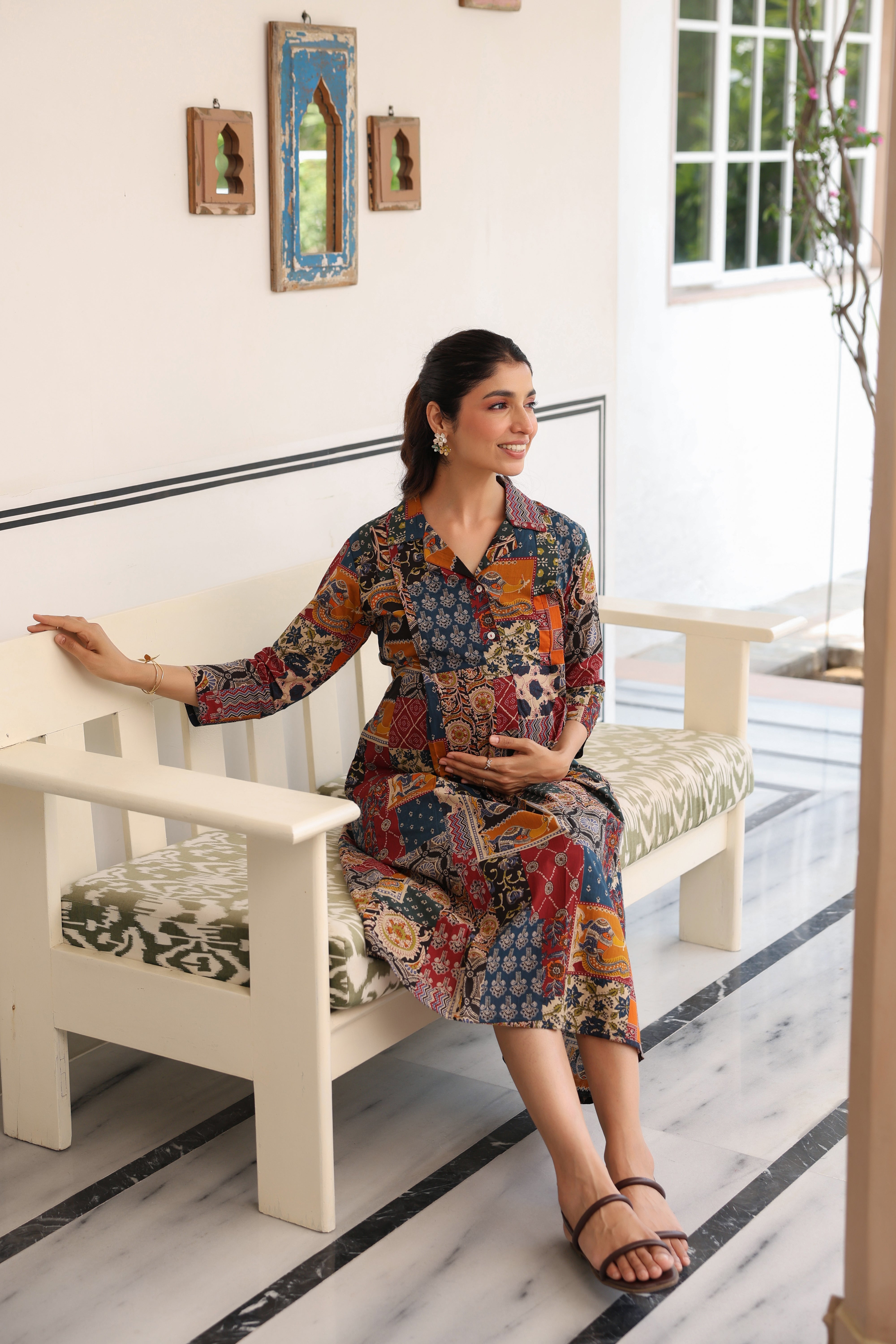 Vintage Patchwork Cotton Maternity - Nursing Dress
