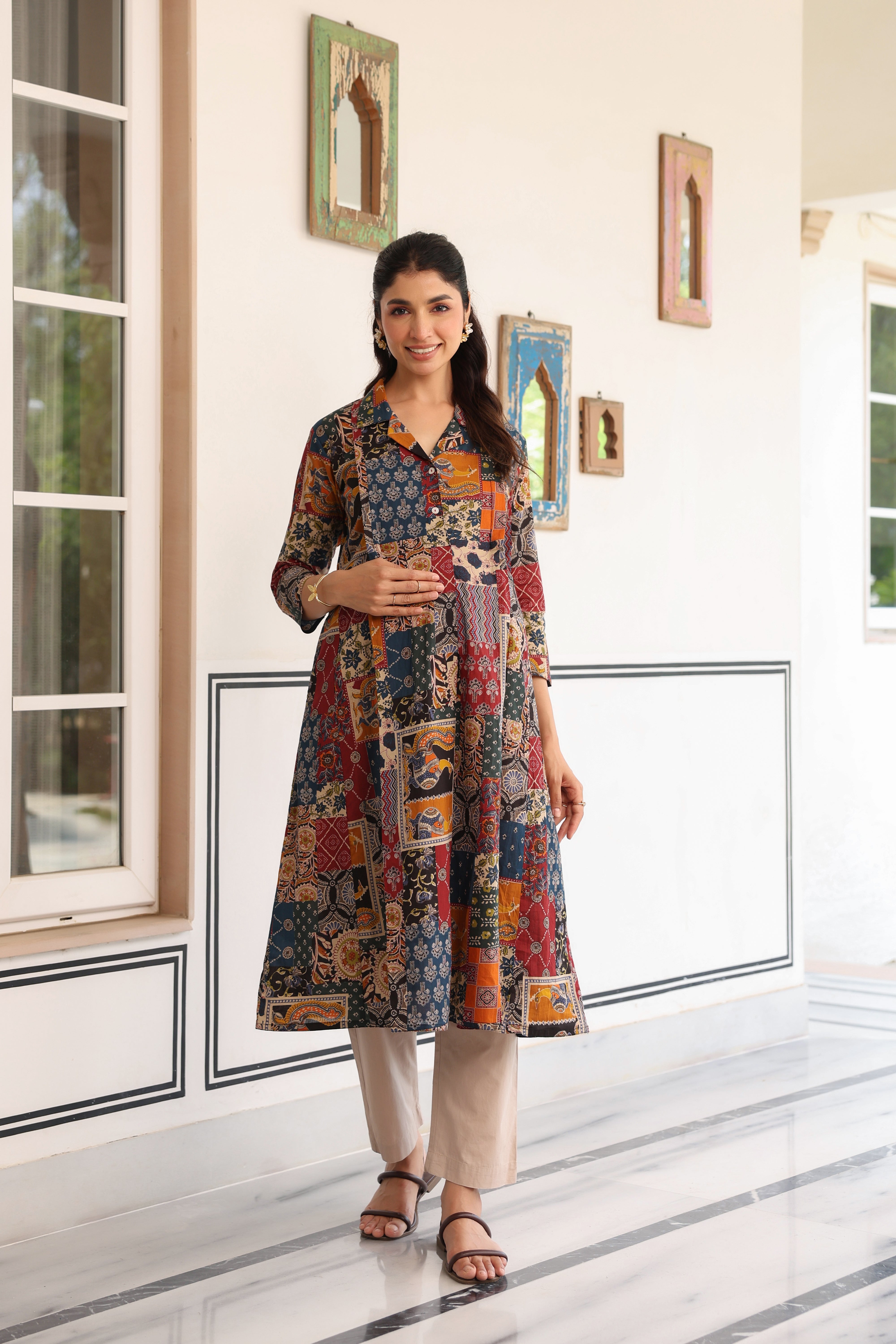 Vintage Patchwork Cotton Maternity - Nursing Kurta