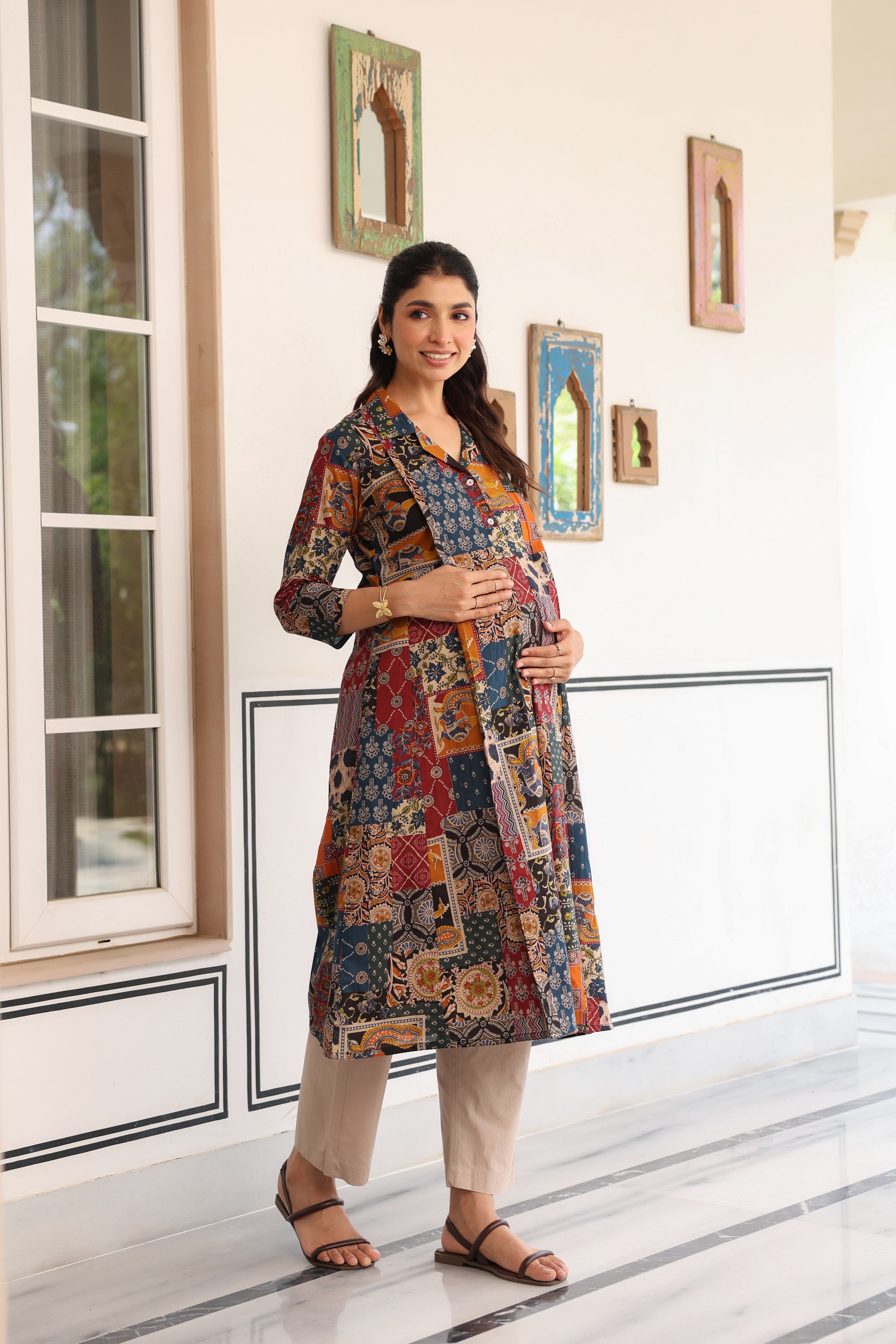 Vintage Patchwork Cotton Maternity - Nursing Kurta