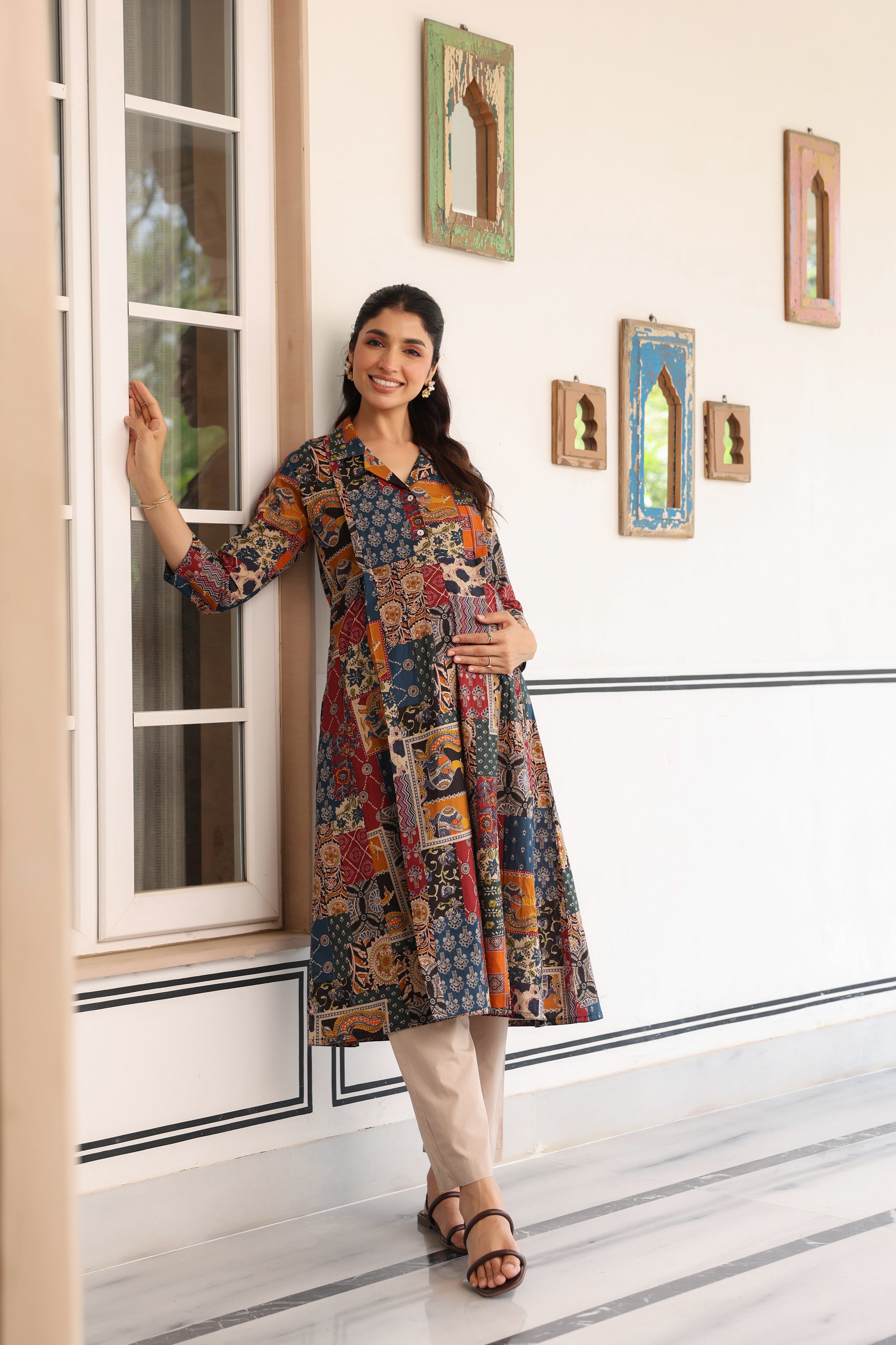Vintage Patchwork Cotton Maternity - Nursing Kurta