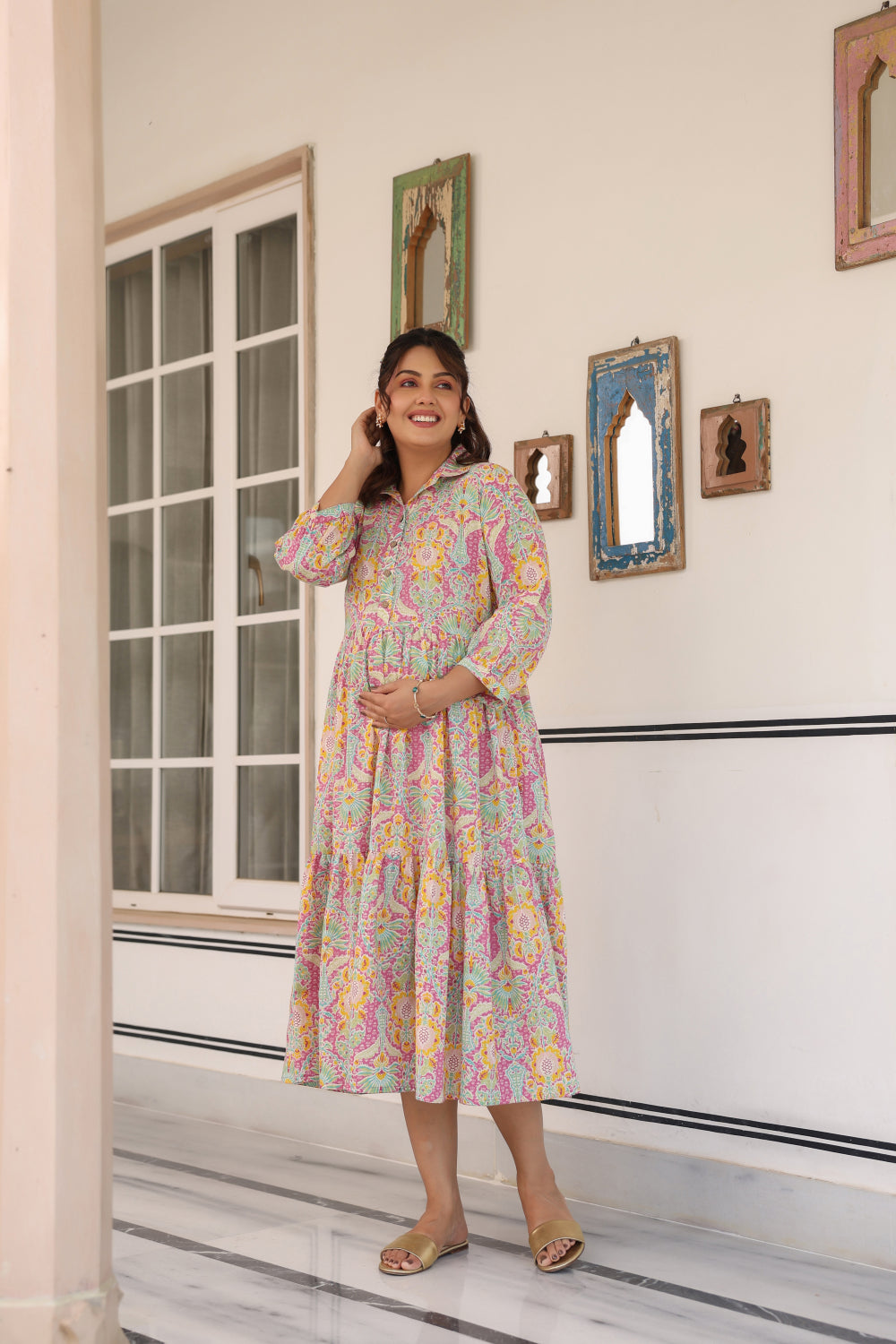Pastel Paradise Cotton Maternity - Nursing Dress