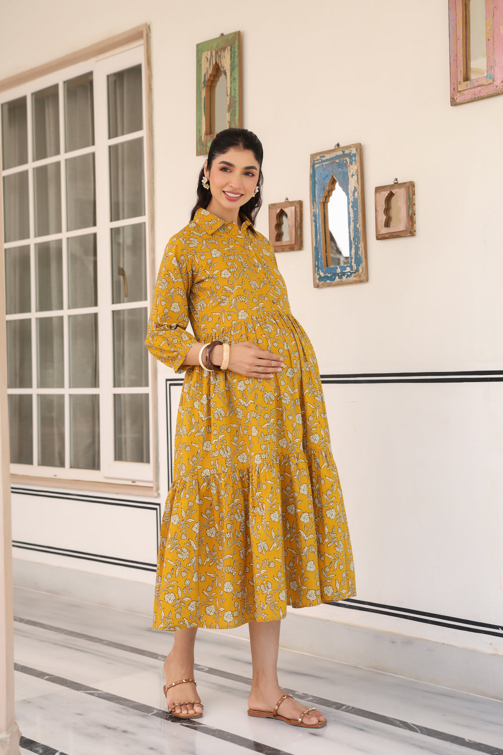 Honey Flora Cotton Maternity - Nursing Dress