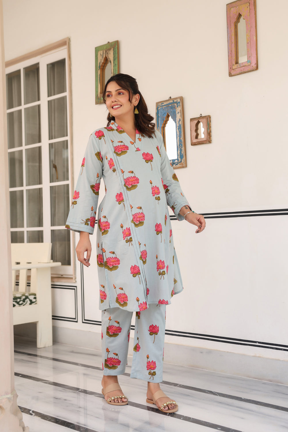 Vintage Lotus Pond Cotton Maternity - Nursing Co-ord Set