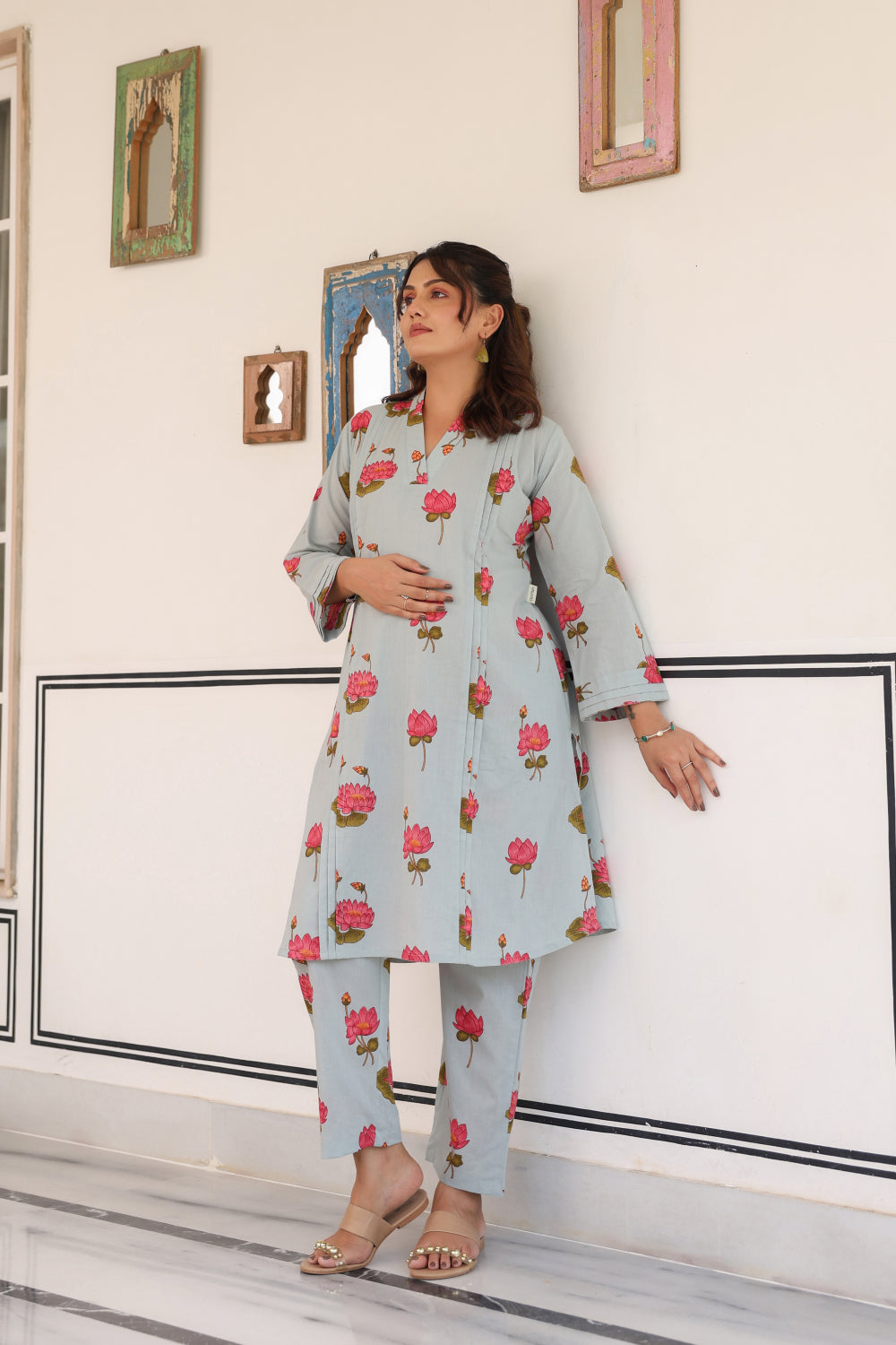 Vintage Lotus Pond Cotton Maternity - Nursing Co-ord Set