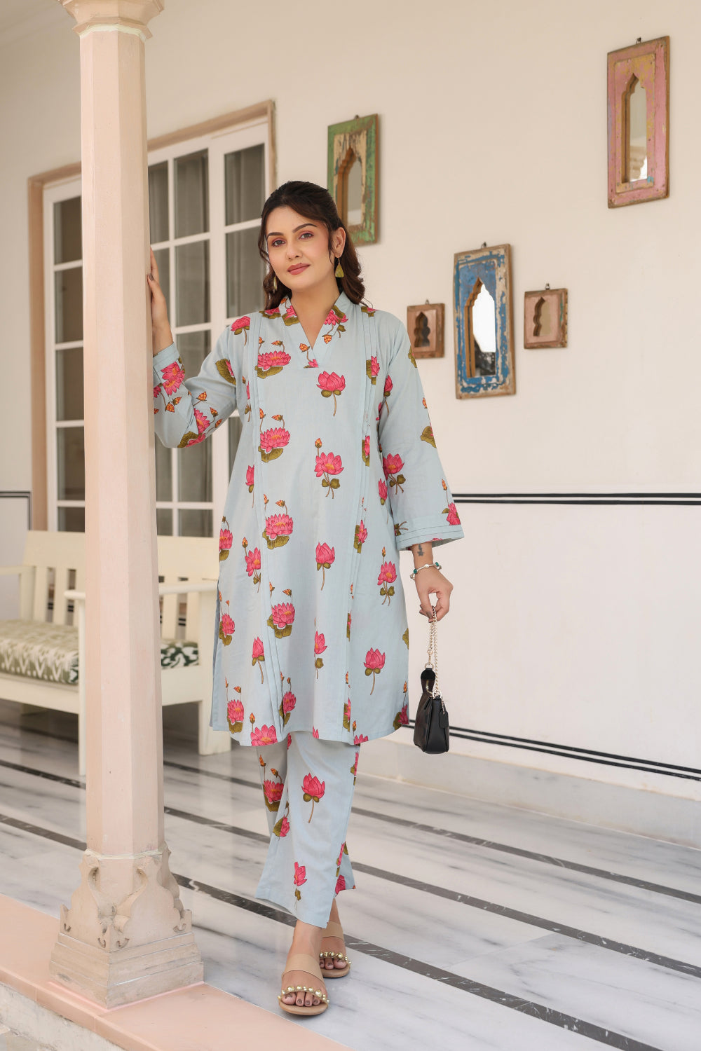 Vintage Lotus Pond Cotton Maternity - Nursing Co-ord Set