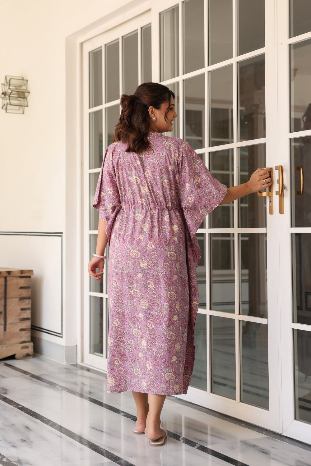 Mauve Meadow Cotton Maternity - Nursing Kaftan ( One-Size )