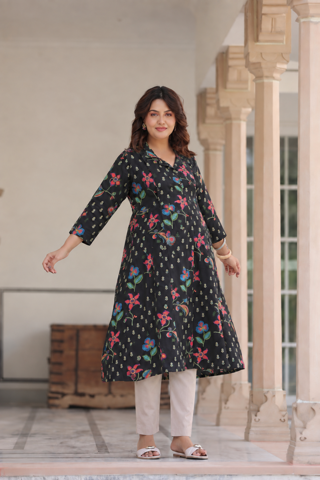 Wildflower Noir Cotton Maternity - Nursing Kurti