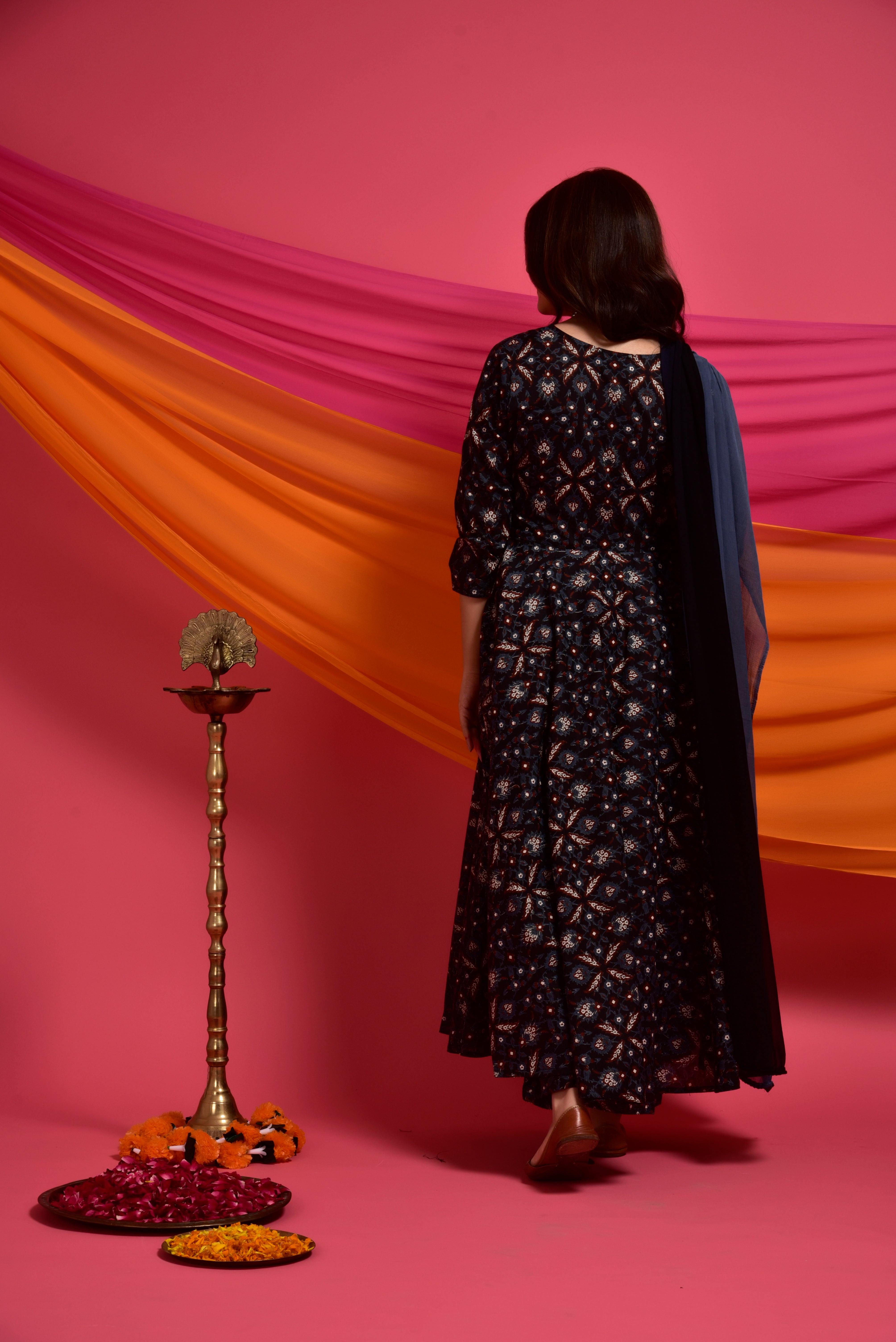 Rich Black Ajrakh Cotton Angrakha Suit