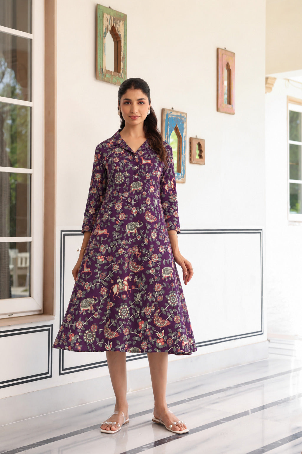 Purple Jungle Story Cotton Maternity - Nursing Dress