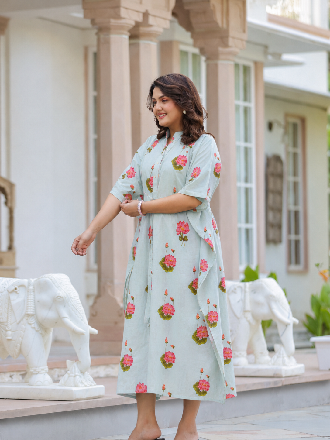 Vintage Lotus Pond Cotton Kaftan ( One-Size )