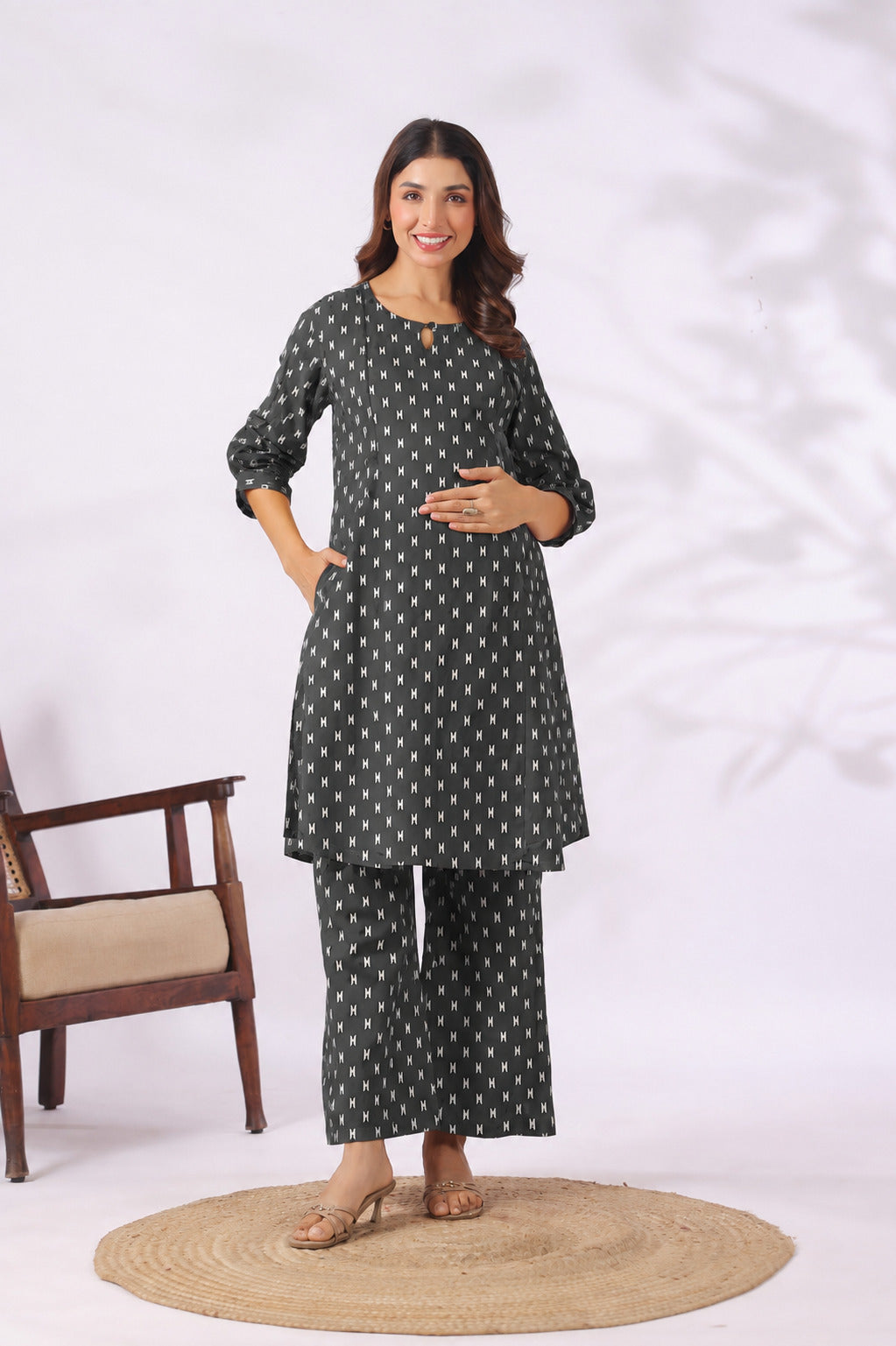 Midnight Ikat Cotton Maternity - Nursing Co-ord Set