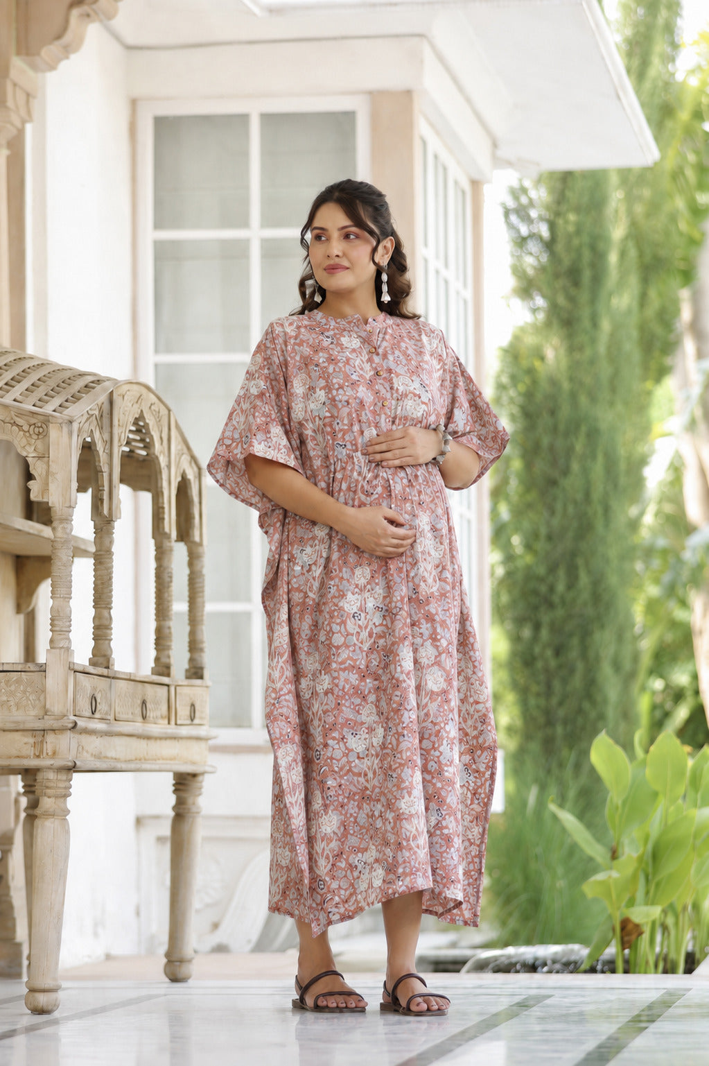 Rustic Petals Cotton Maternity - Nursing Kaftan ( One-Size )