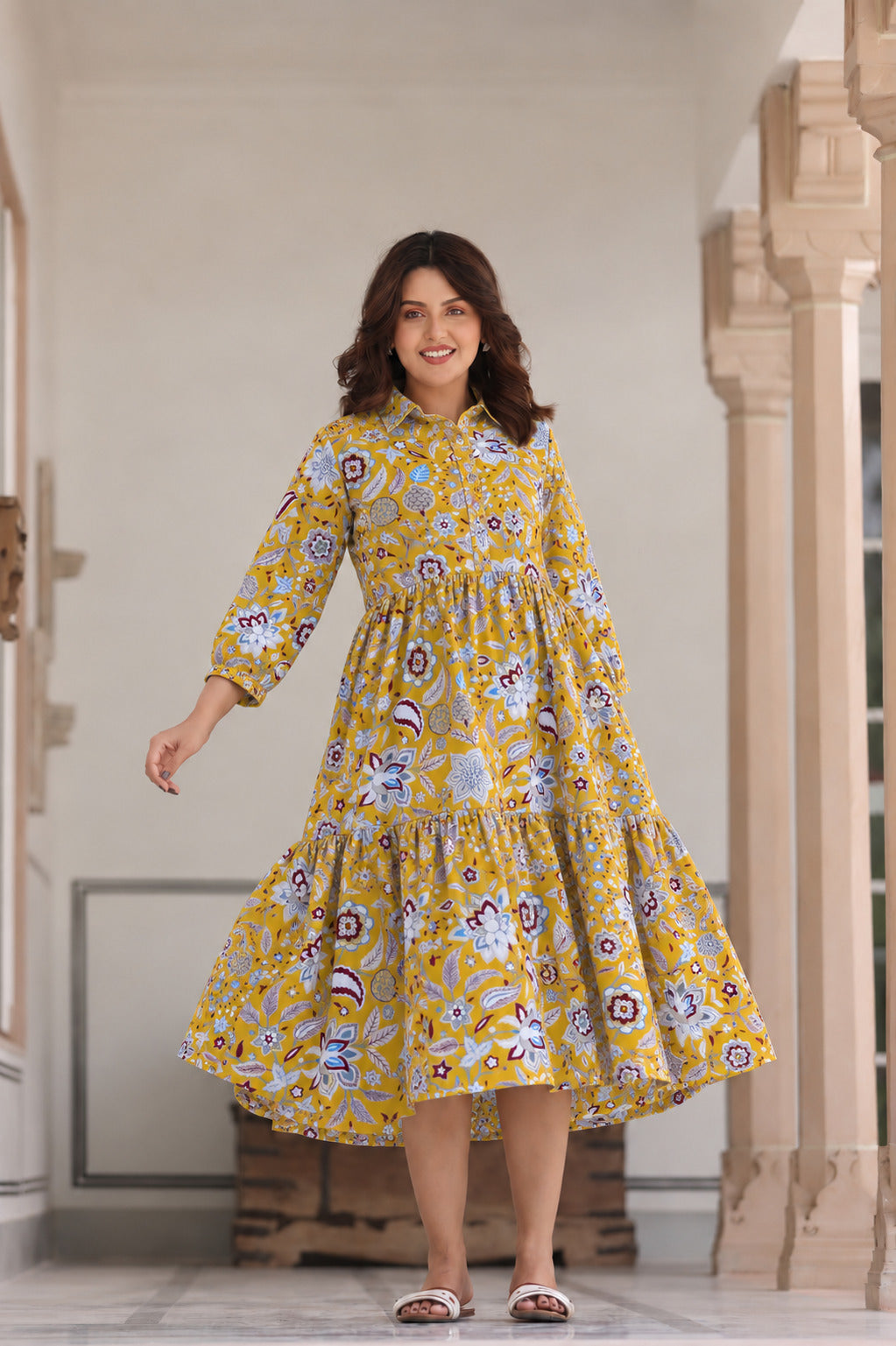 Wildflower Gold Cotton Maternity - Nursing Dress