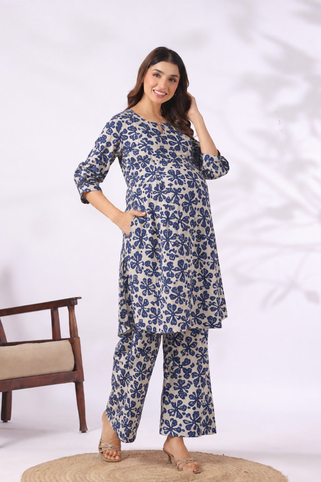 Indigo Ditsy Cotton Maternity - Nursing Co-ord Set