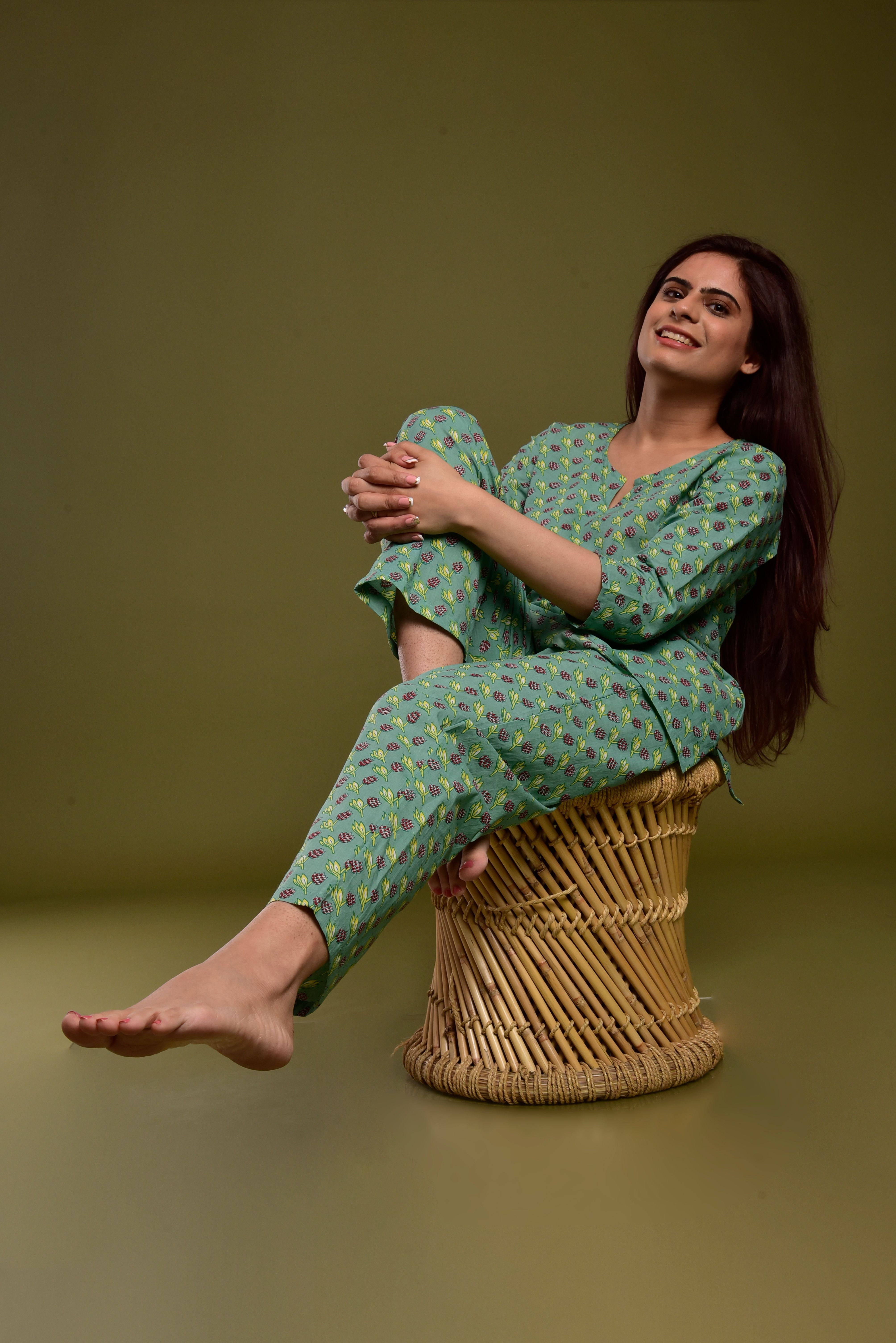 Pine Green Booti Cotton Loungewear Set