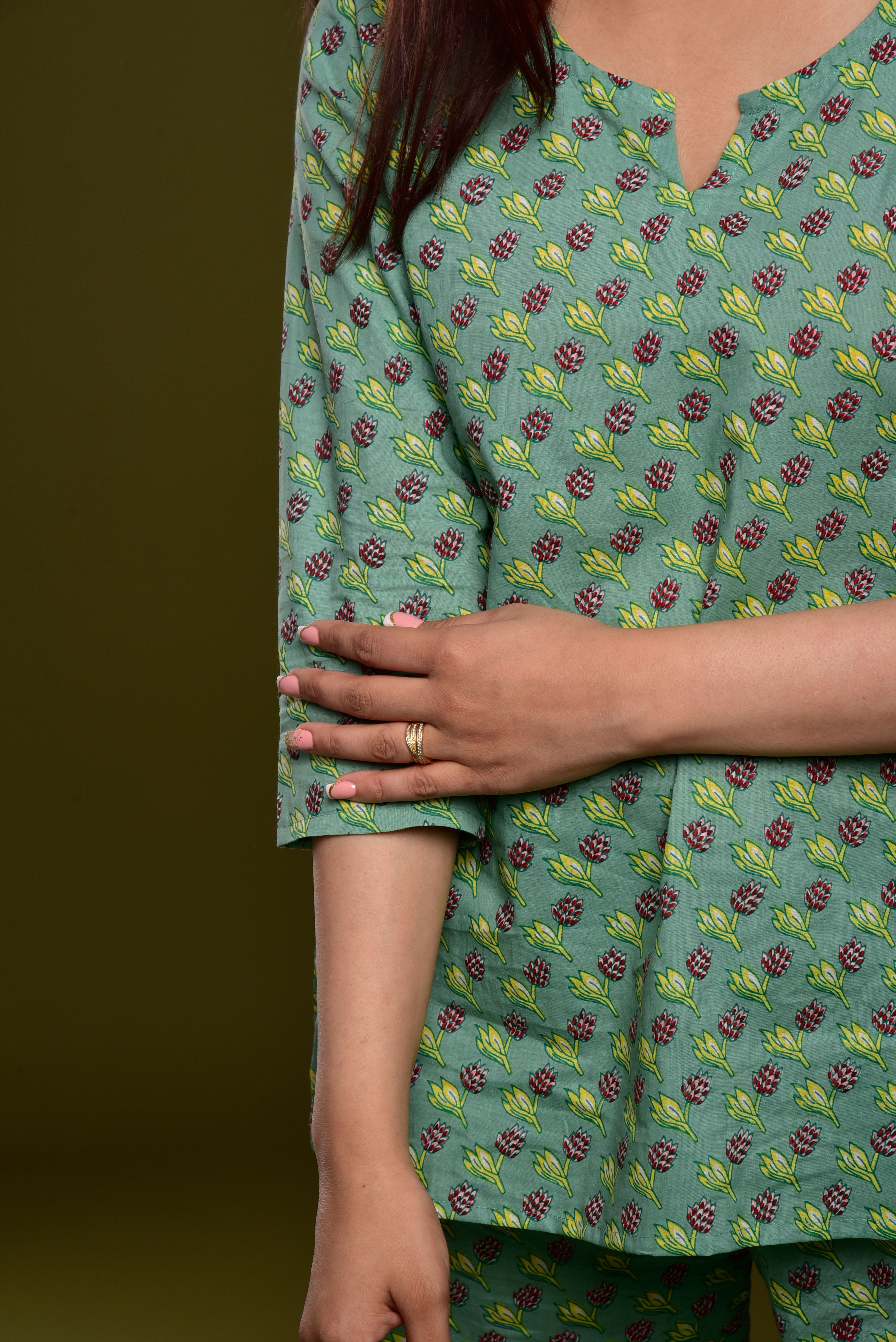 Pine Green Booti Cotton Loungewear Set