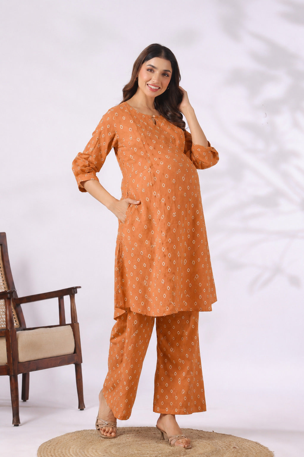 Rustic Bandhej Cotton Maternity - Nursing Co-ord Set
