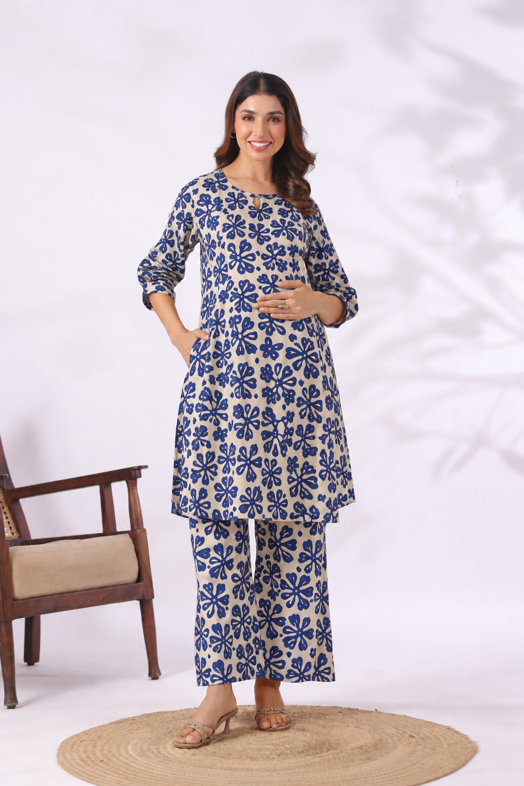 Indigo Ditsy Cotton Maternity - Nursing Co-ord Set