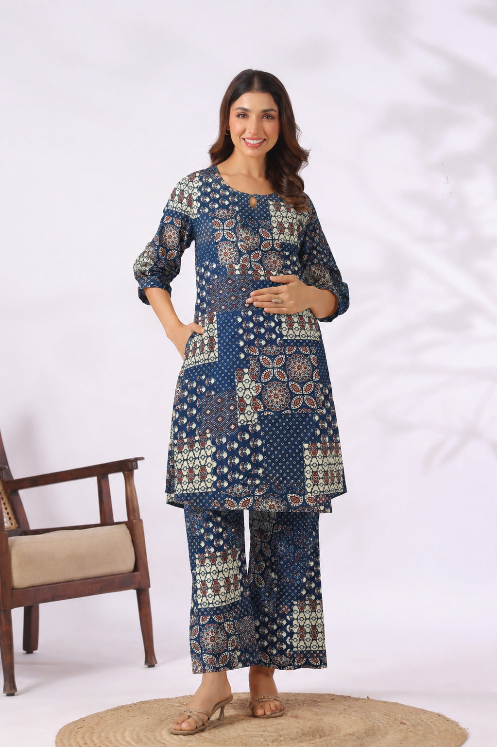 Indigo Katha Cotton Maternity - Nursing Co-ord Set