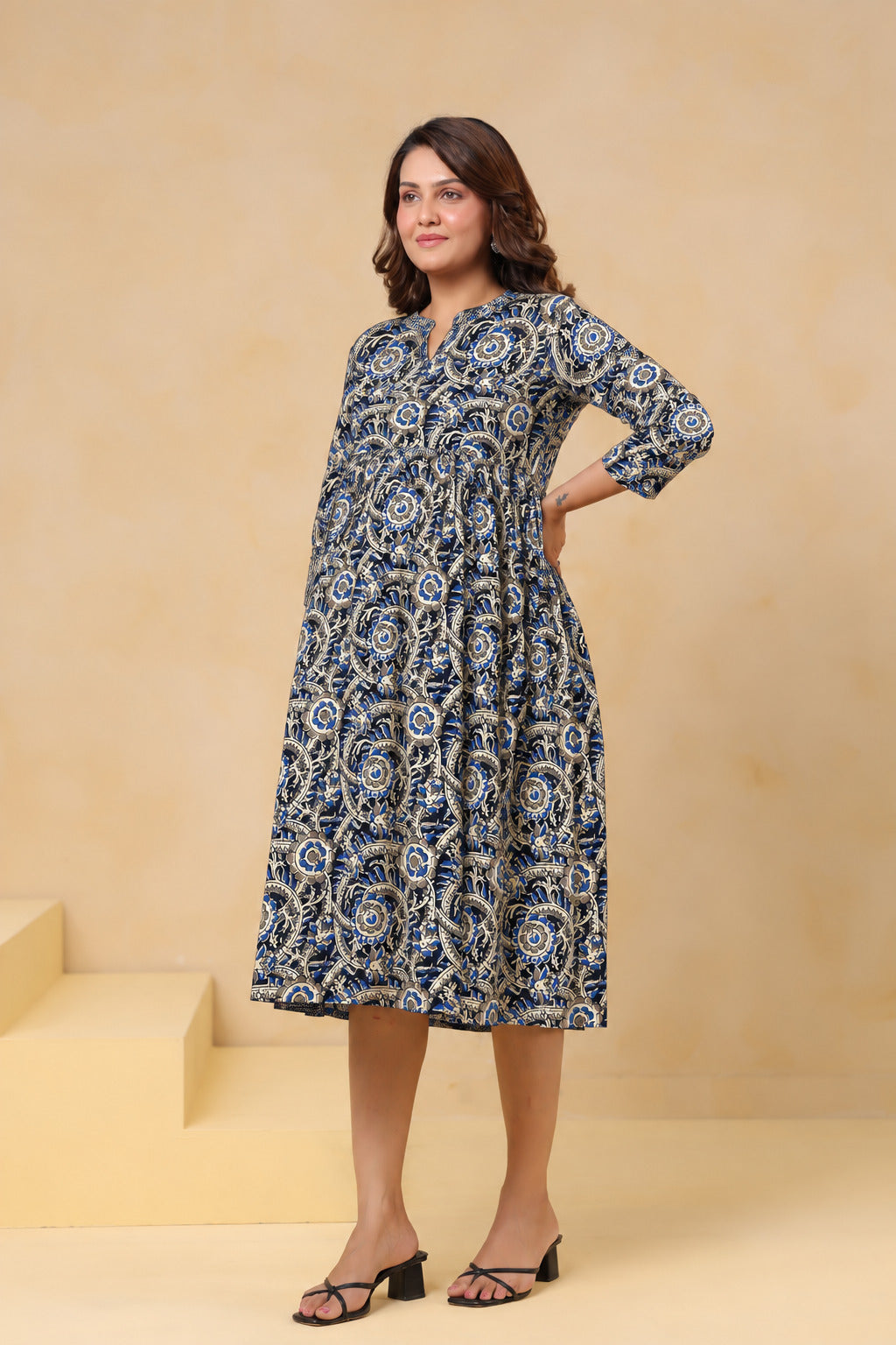 Indigo Chakra Floral Cotton Maternity - Nursing Dress