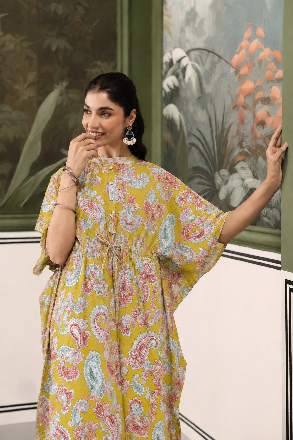 Sunburst Paisley Cotton Maternity - Nursing Kaftan ( One-Size )