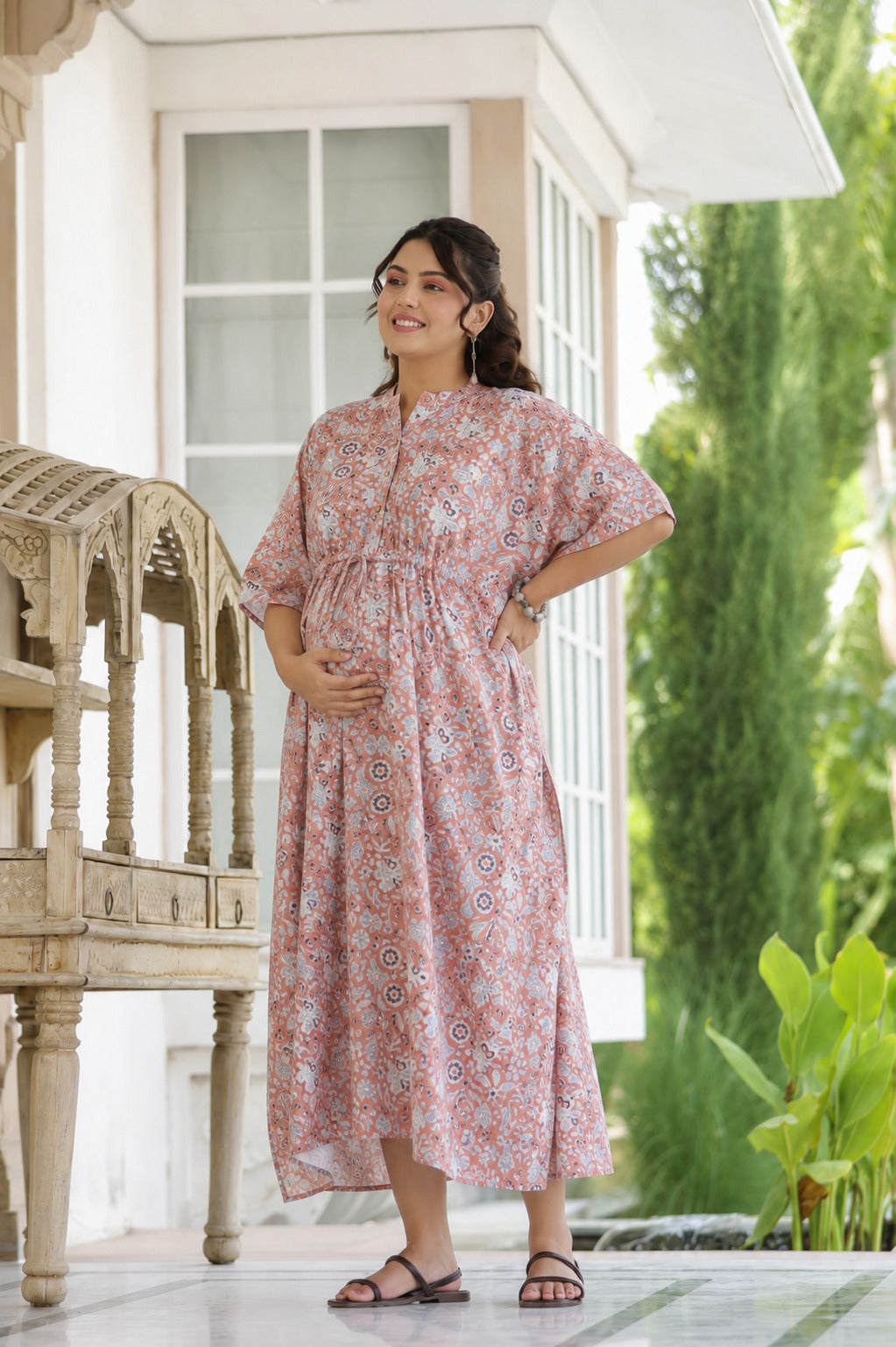 Rustic Petals Cotton Maternity - Nursing Kaftan ( One-Size )