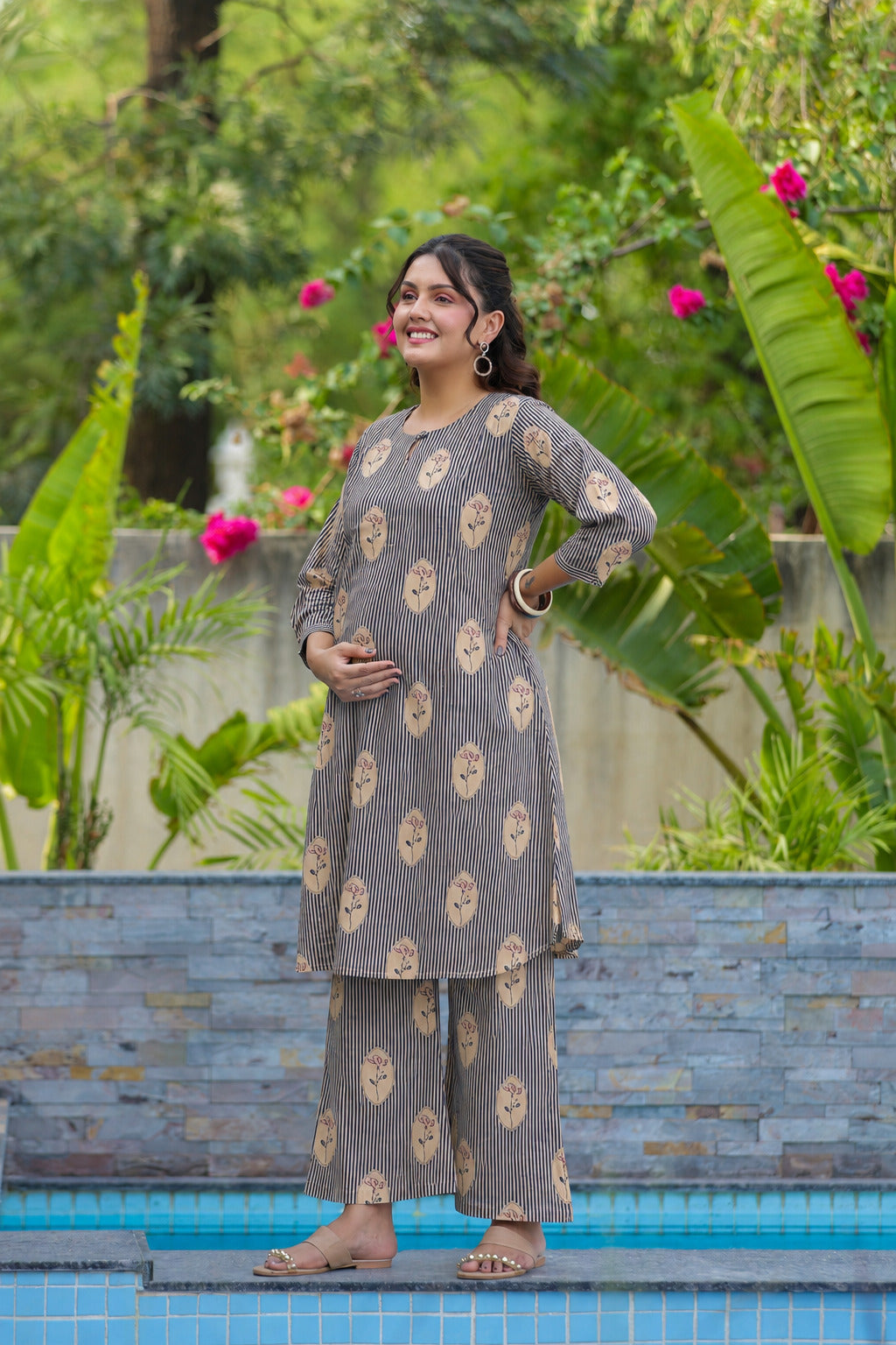 Whispering Blooms Cotton Maternity - Nursing Co-ord Set