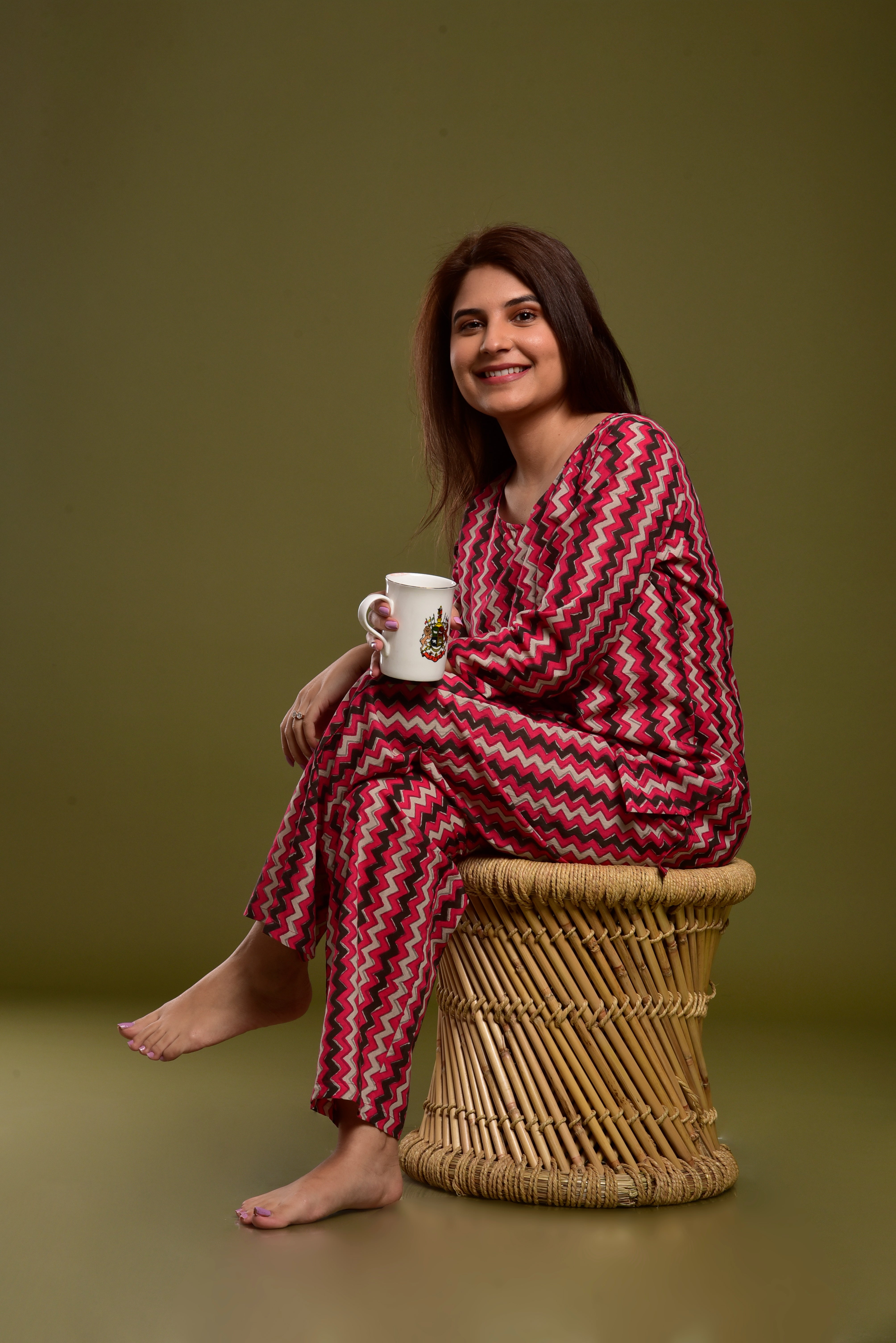 Pink Punch Zig-Zag Cotton Loungewear Set