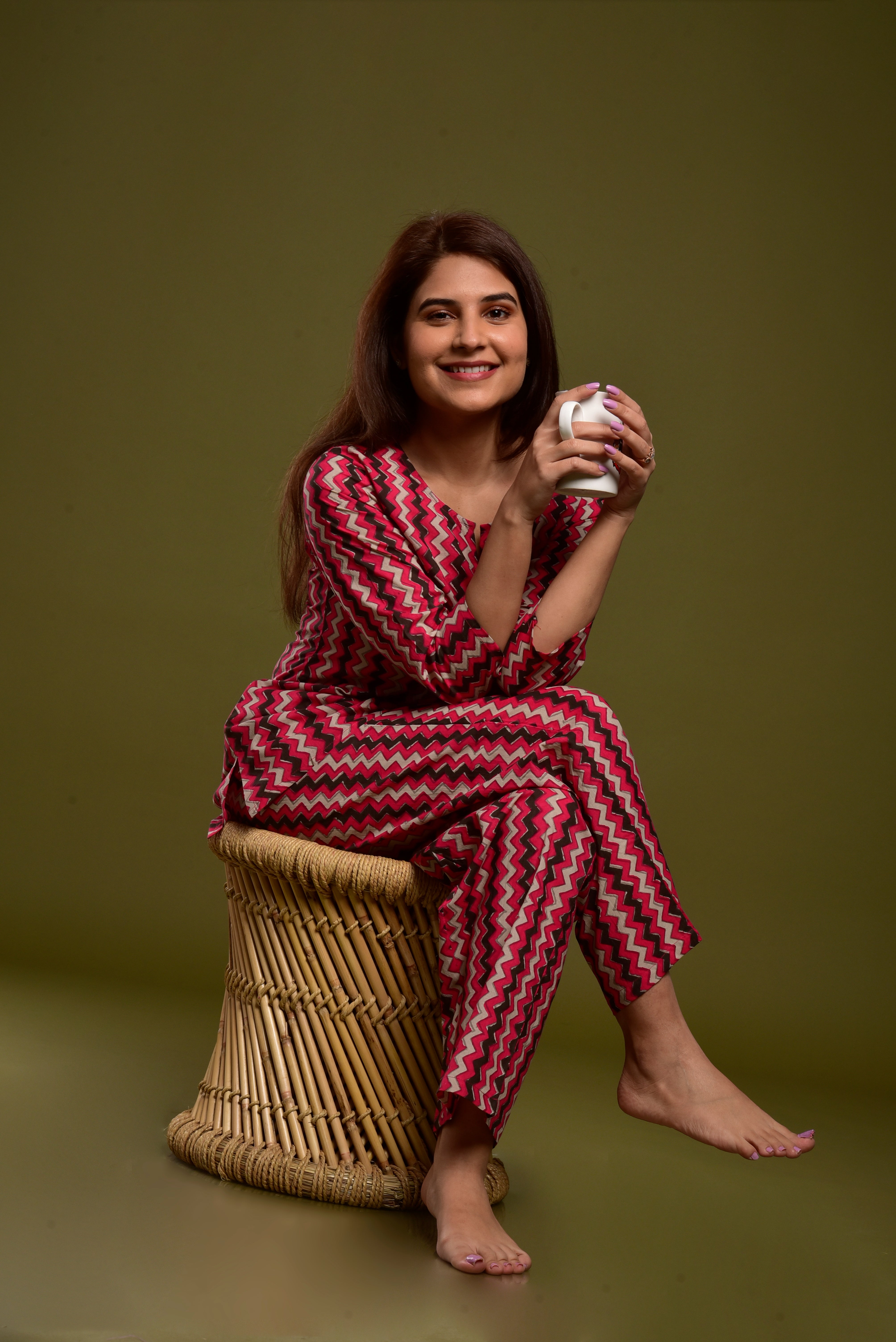 Pink Punch Zig-Zag Cotton Loungewear Set