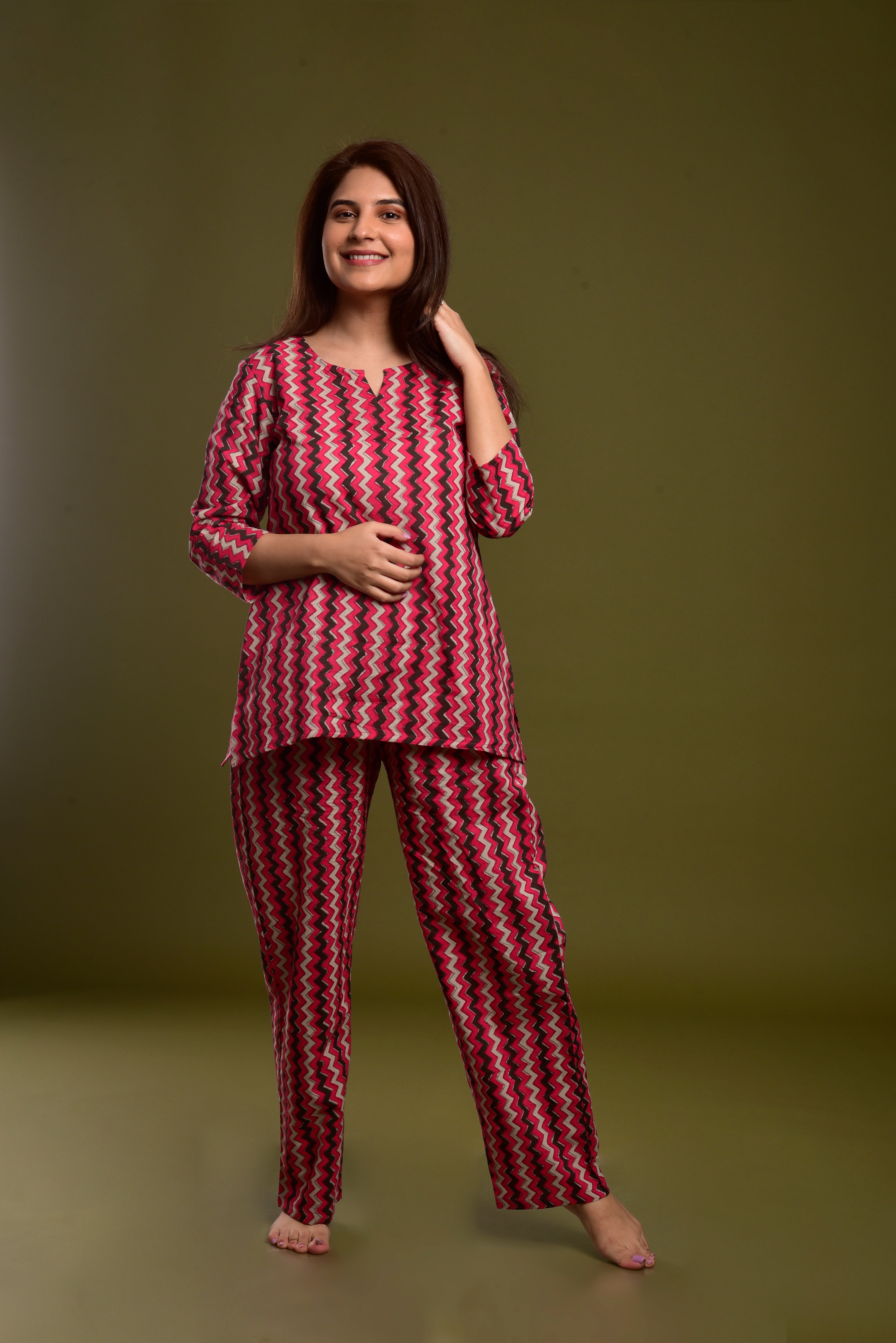 Pink Punch Zig-Zag Cotton Loungewear Set