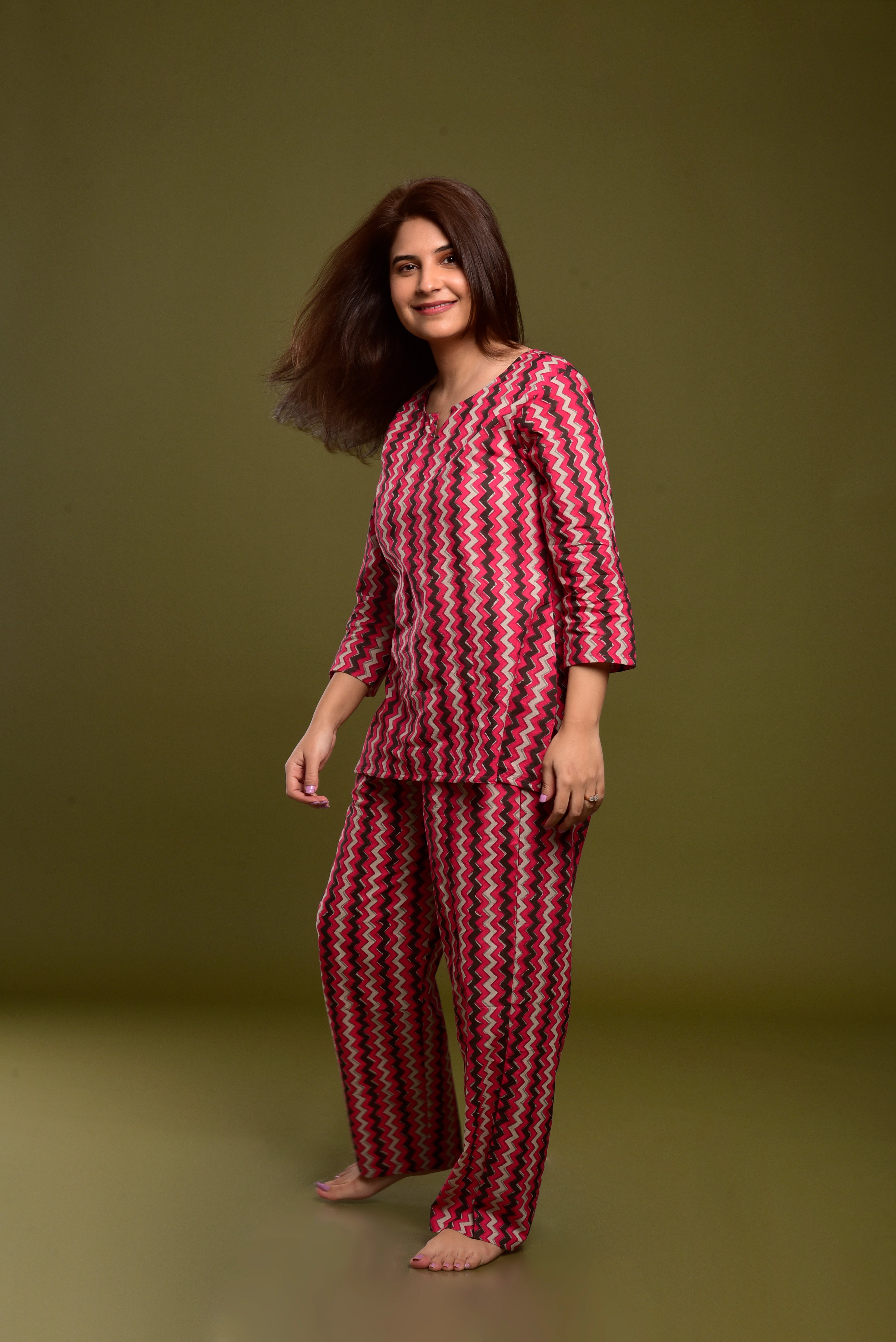 Pink Punch Zig-Zag Cotton Loungewear Set