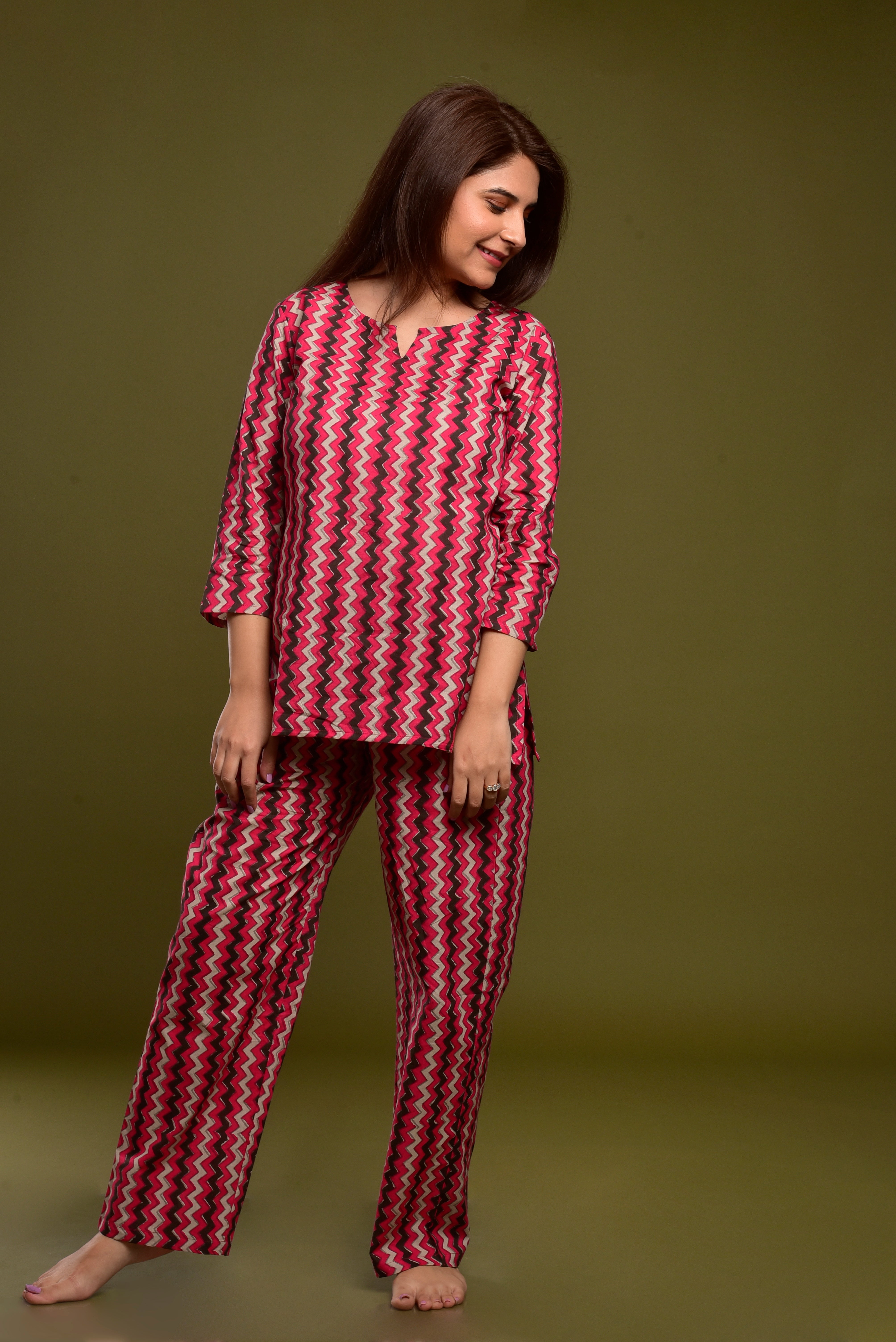 Pink Punch Zig-Zag Cotton Loungewear Set