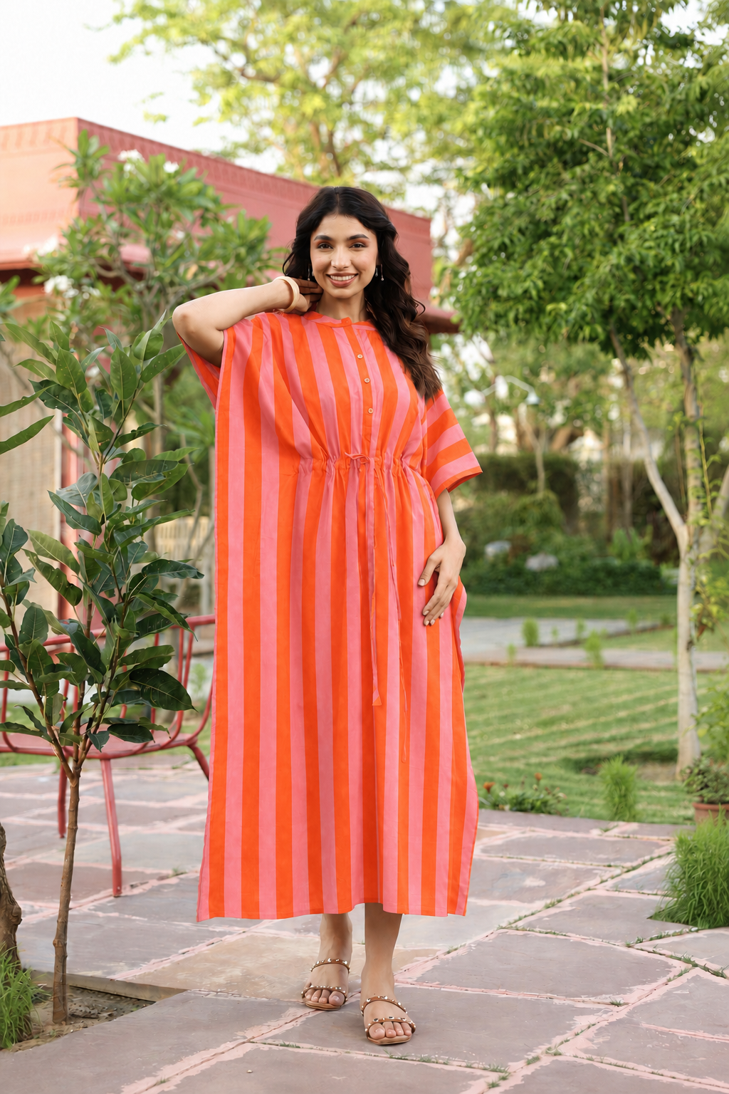 Flamingo Flame Cotton Kaftan ( One-Size )
