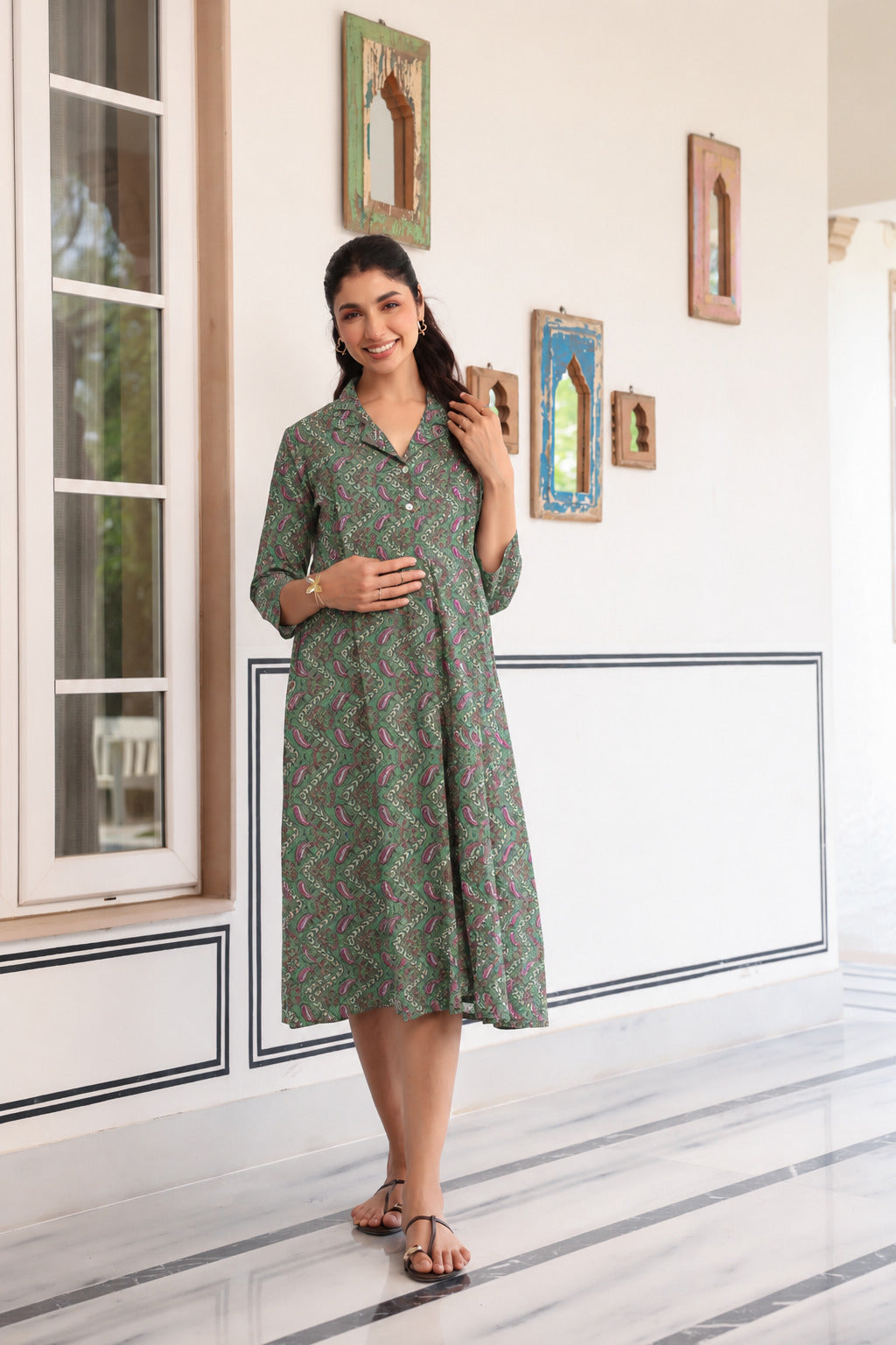 Paisley Mehfil Cotton Maternity - Nursing Dress