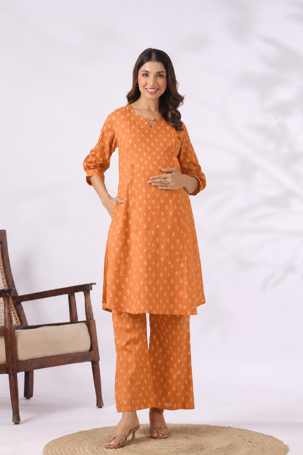 Rustic Bandhej Cotton Maternity - Nursing Co-ord Set