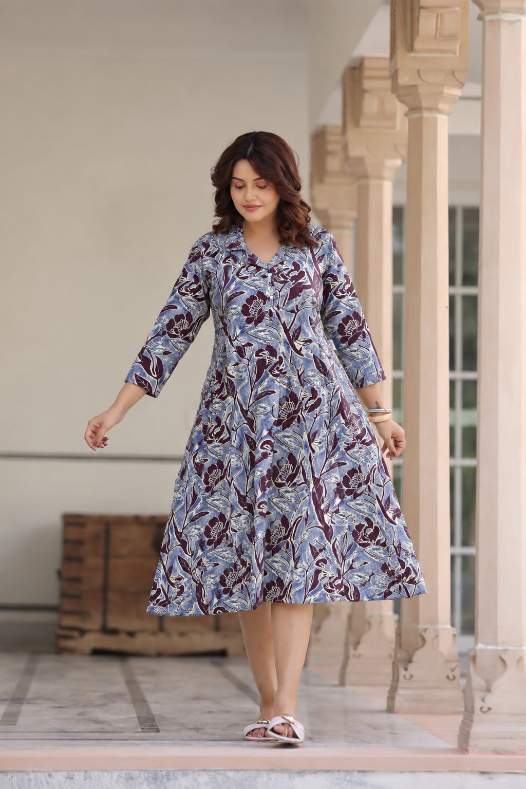 Wine Blossom Cotton Maternity - Nursing Dress