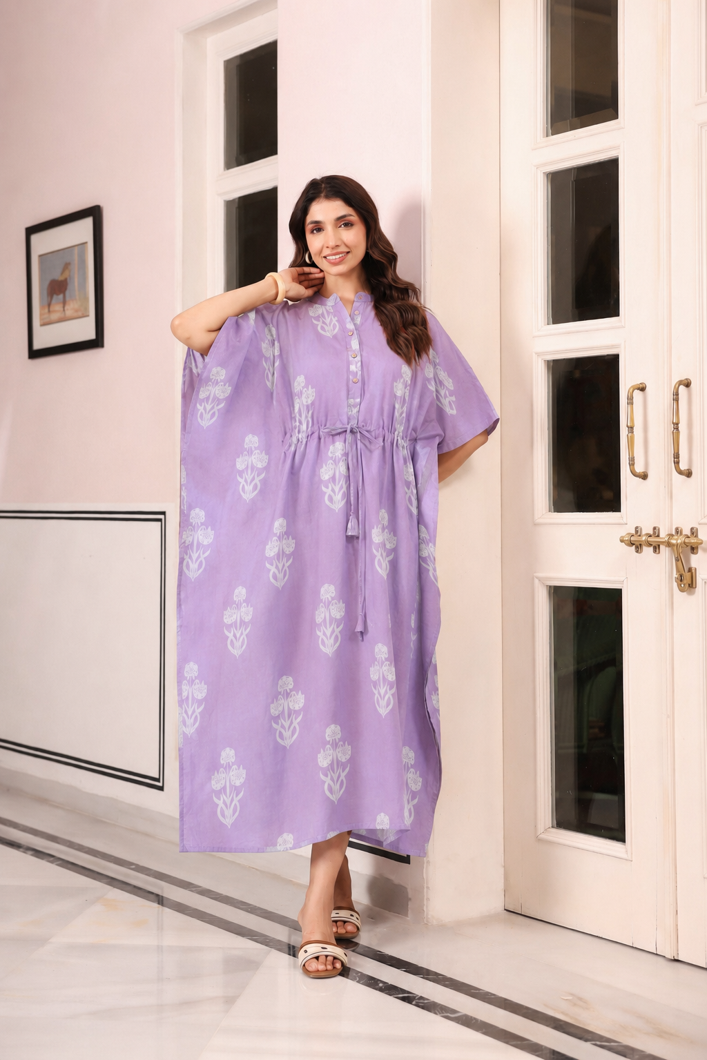 Lavender Dream Boota Cotton Kaftan ( One-Size )