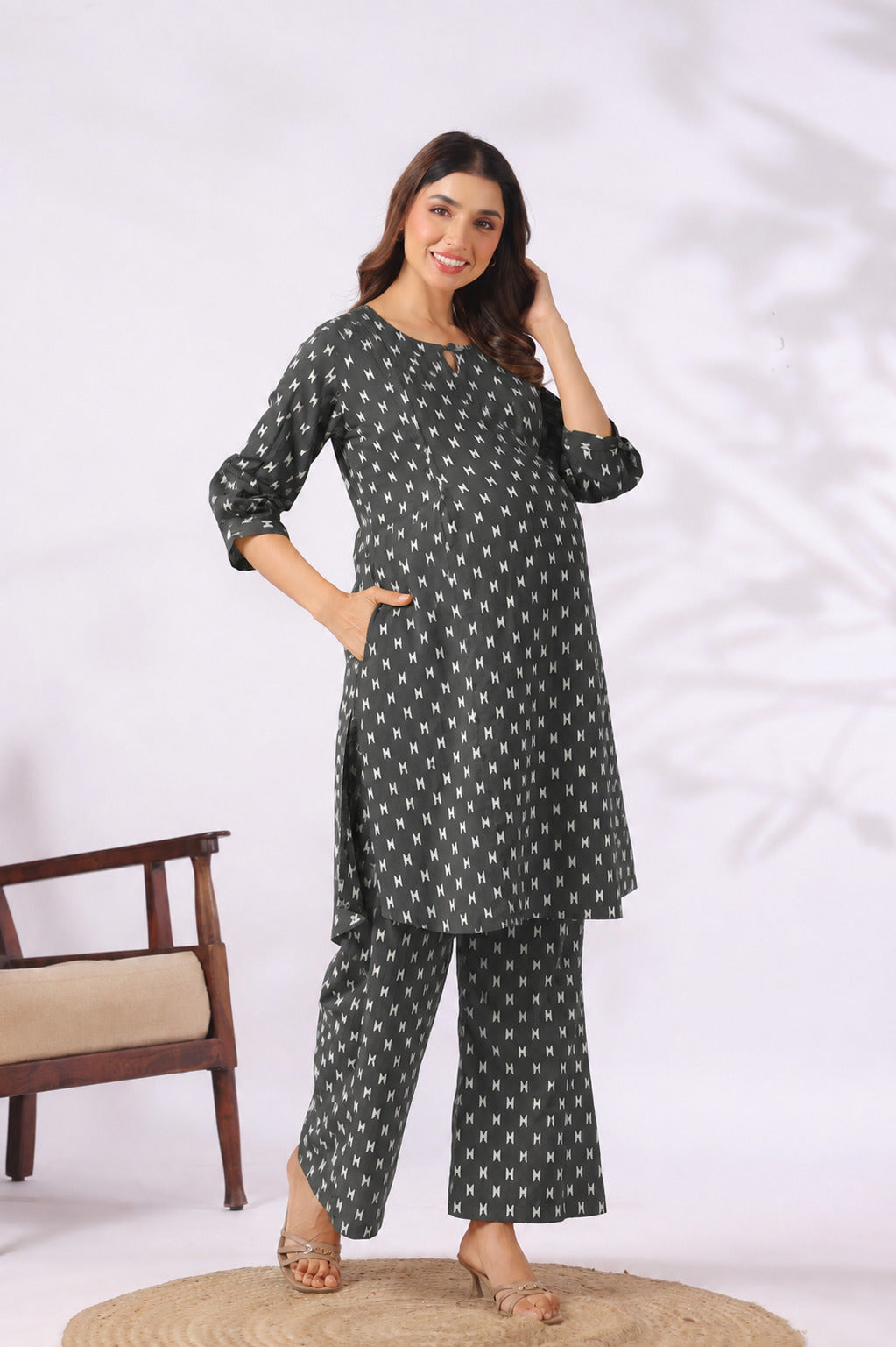 Midnight Ikat Cotton Maternity - Nursing Co-ord Set