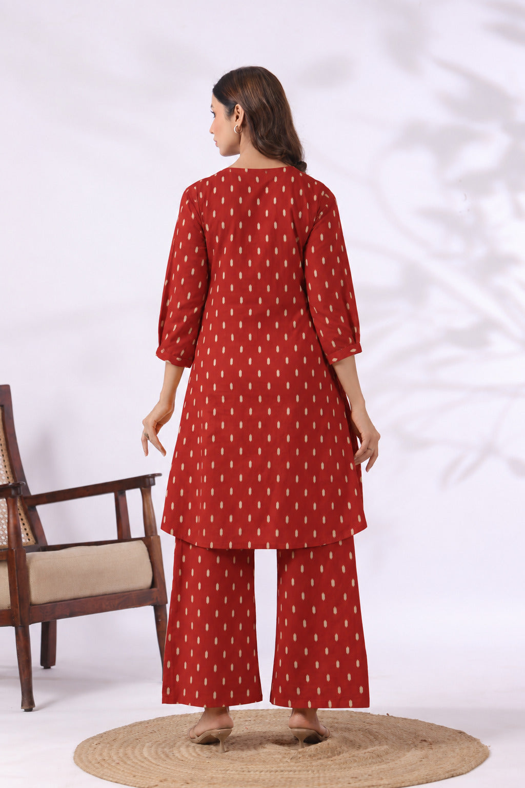 Maroon Loom Print Cotton Maternity - Nursing Co-ord Set