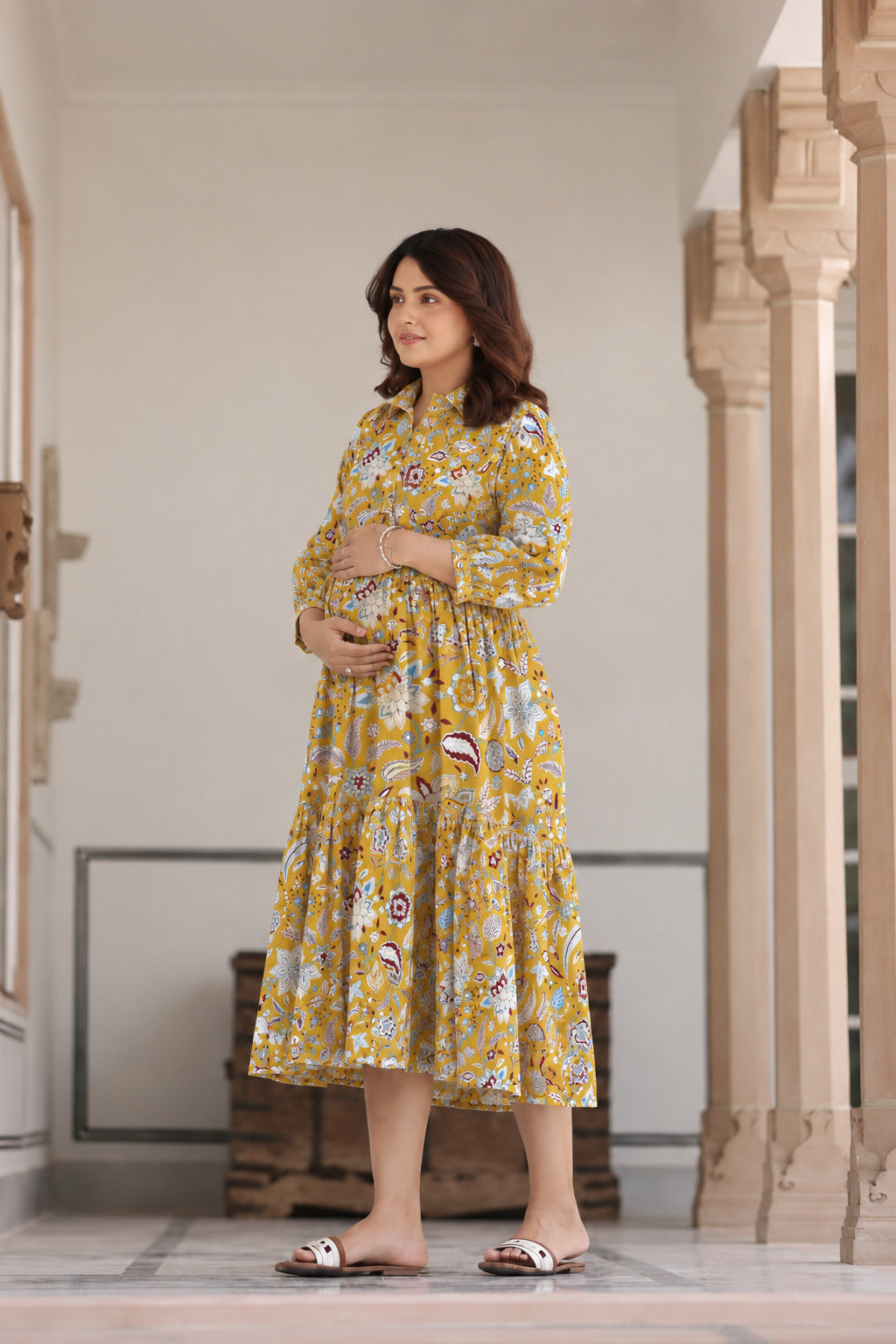 Wildflower Gold Cotton Maternity - Nursing Dress